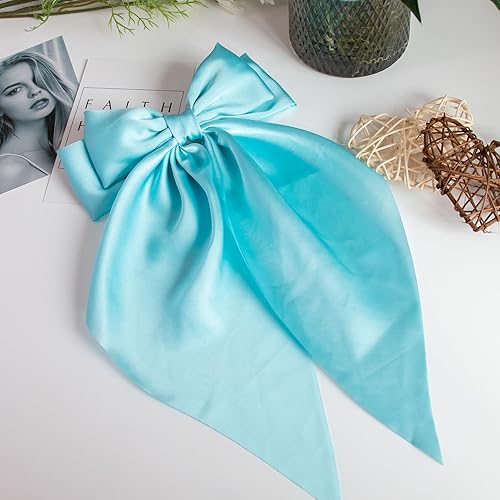 Miniatura 4 de EIOAUY Big Bows - Pinzas para el cabello para mujer, con lazo de cola larga, horquilla de satén suave y sedoso, horquilla de metal, pasadores