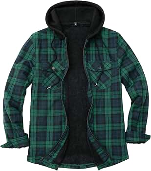 Hooded Flannel Jacket Men Sherpa Fleece Lined Full Zip Up Flannel