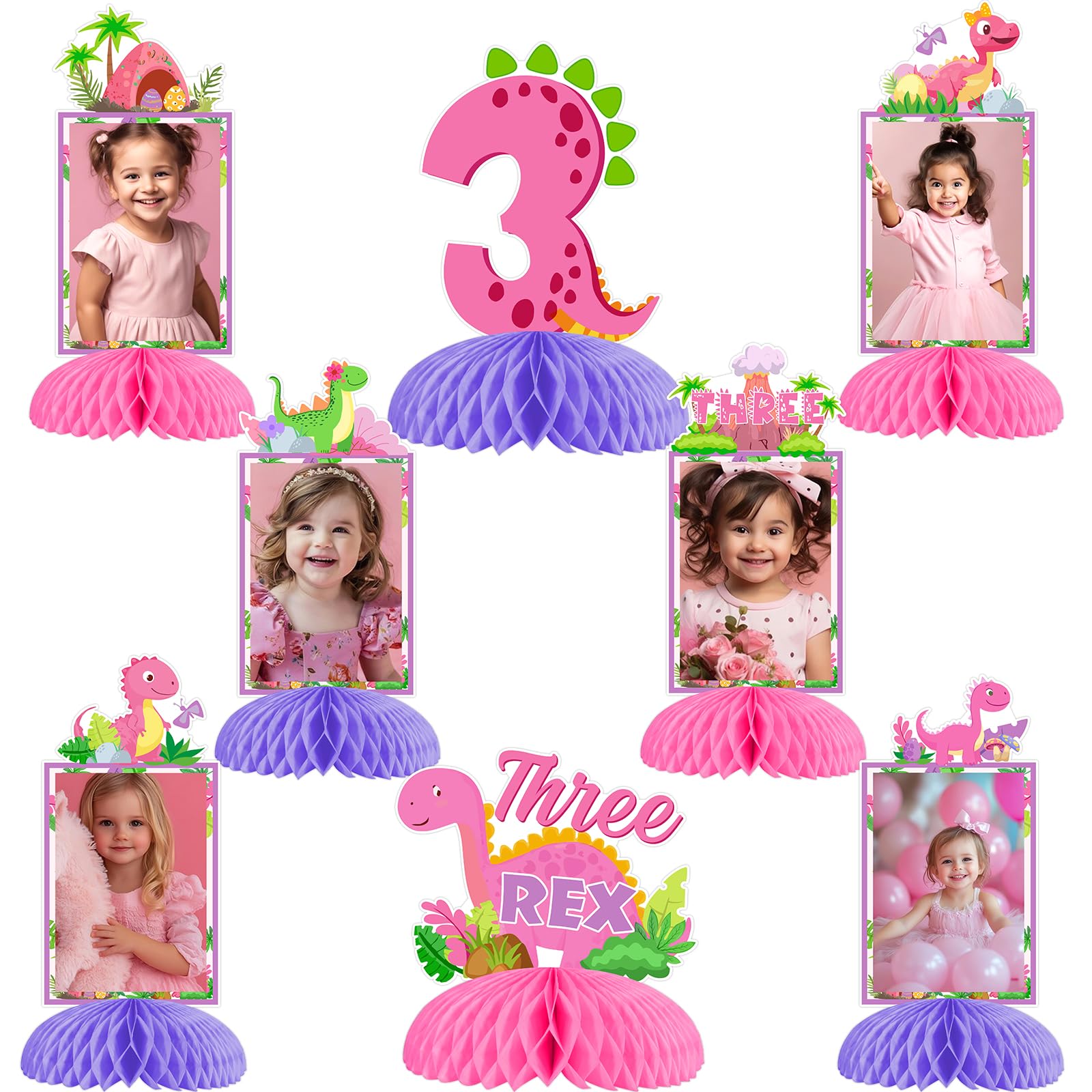 Décoration anniversaire dinosaure fille pour fête jungle rose en centre de table
