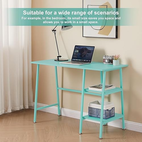 Miniatura 4 de VECELO Escritorio para computadora de 43 pulgadas, mesa de estudio, oficina, escritorio moderno con estantes, escritorio de madera para el