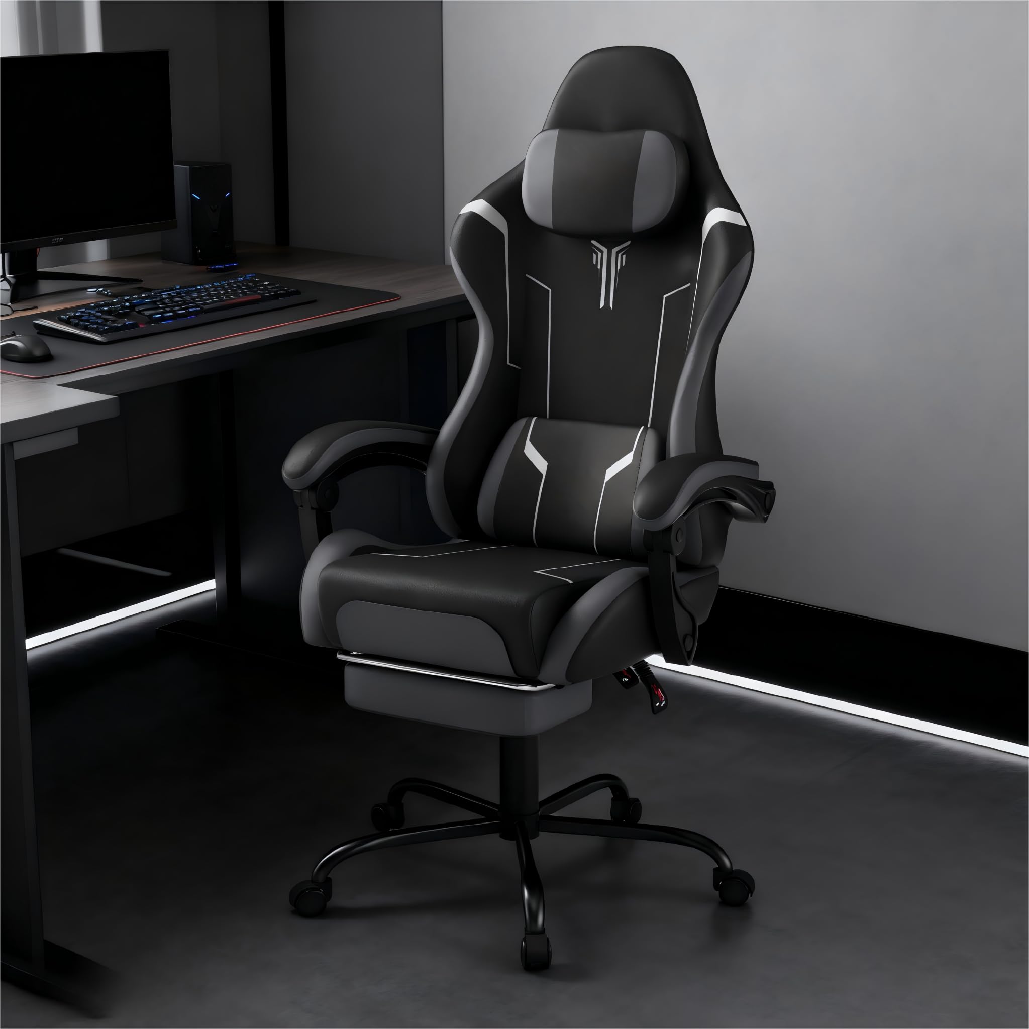 YRHome Sedia da Gaming Ergonomica, Sedia da Ufficio Ergonomica, Sedia da Gaming Girevole e Regolabile in Altezza, Sedia da Ufficio Regolabile in Altezza, Sedia da Ufficio con Poggiapiedi e Supporto