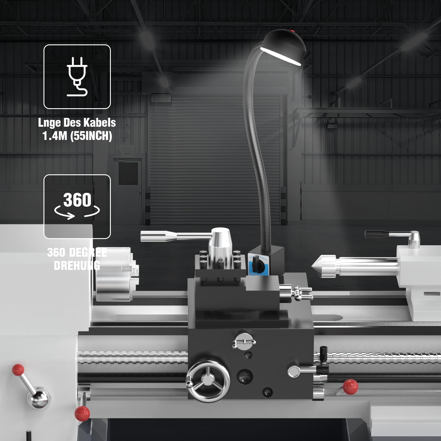 Magnetische LED Drehmaschine Lampe Maschinenlampe mit Magnetfuß 10W 1100 Lumen Flexibel Wasserdicht Arm Drehmaschine Lampe für Nähmaschine Drehbank Fräsen Bohrmaschine Industrielle Beleuchtung （6000K）