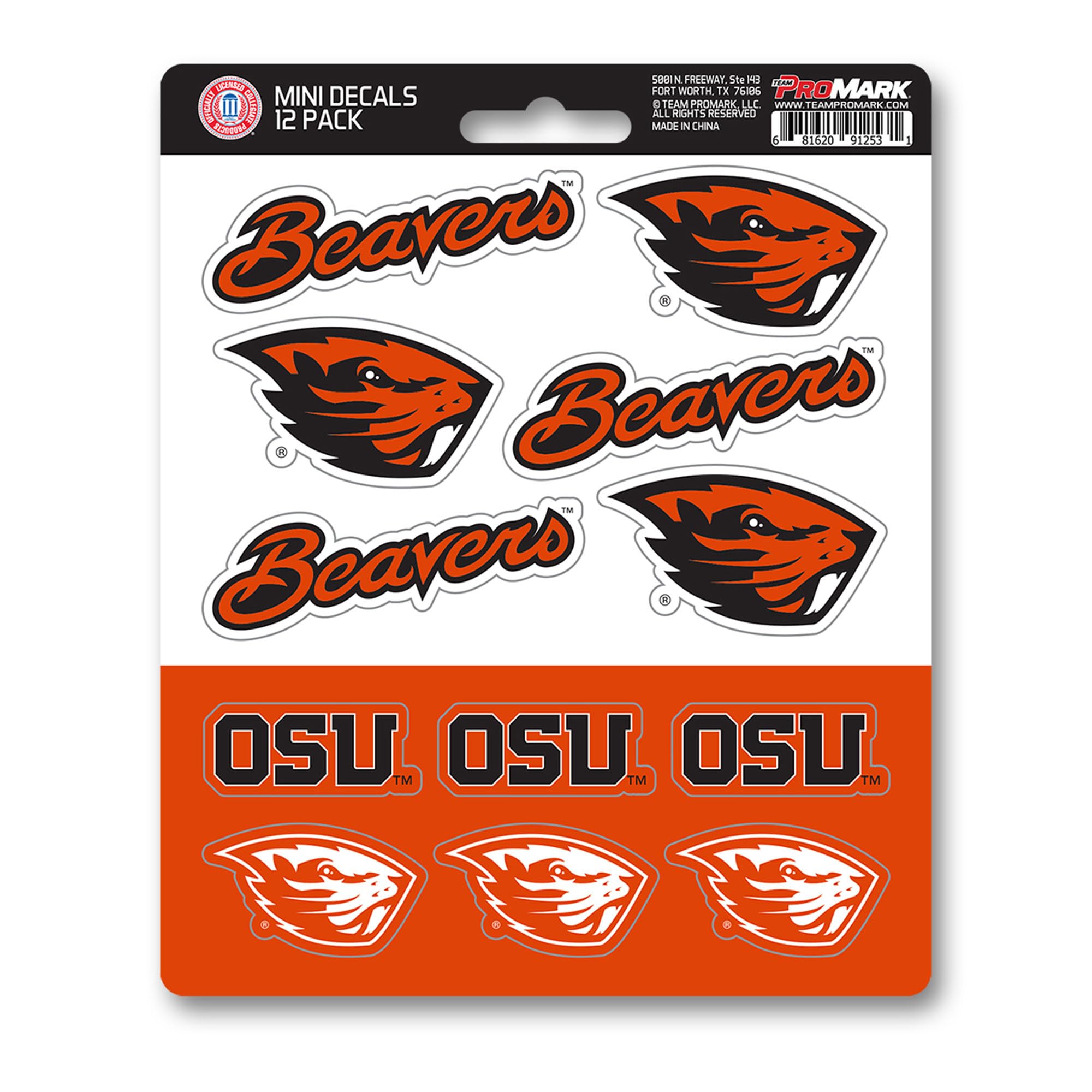 Autocollants Oregon State University : lot de 12 mini stickers pour décorer vos objets