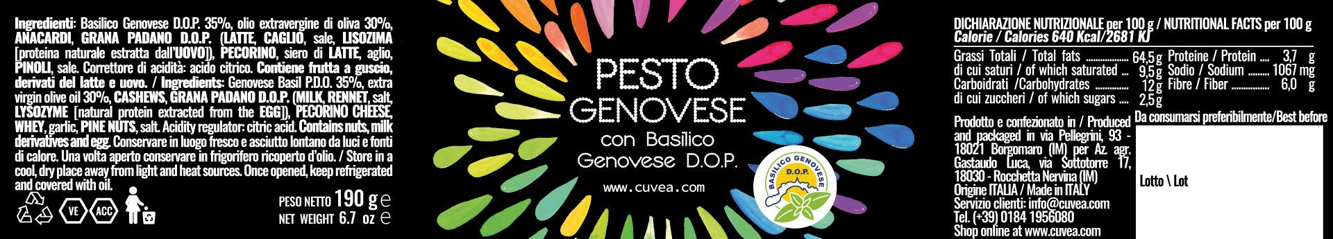 Cuvea - Pesto mit Basilikum aus Genua D.O.P. 4 x 180 g - Handwerkliche Produkte nur hochwertige Zutaten
