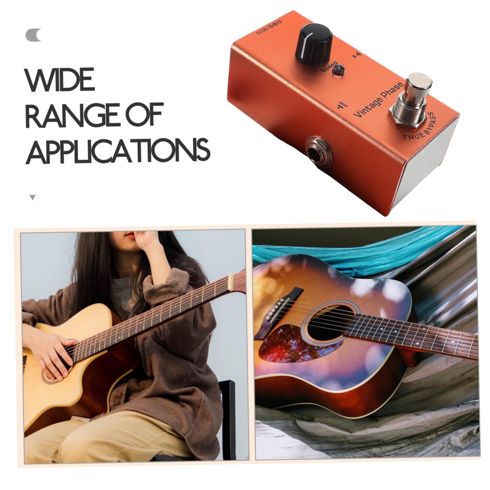 Pedale Phaser Mini per Chitarra Elettrica Arancia in Metallo | Stile Vintage, Luci Indicatore Chiare, Sistema di Riduzione Rumore, per Registrazione e Suonare
