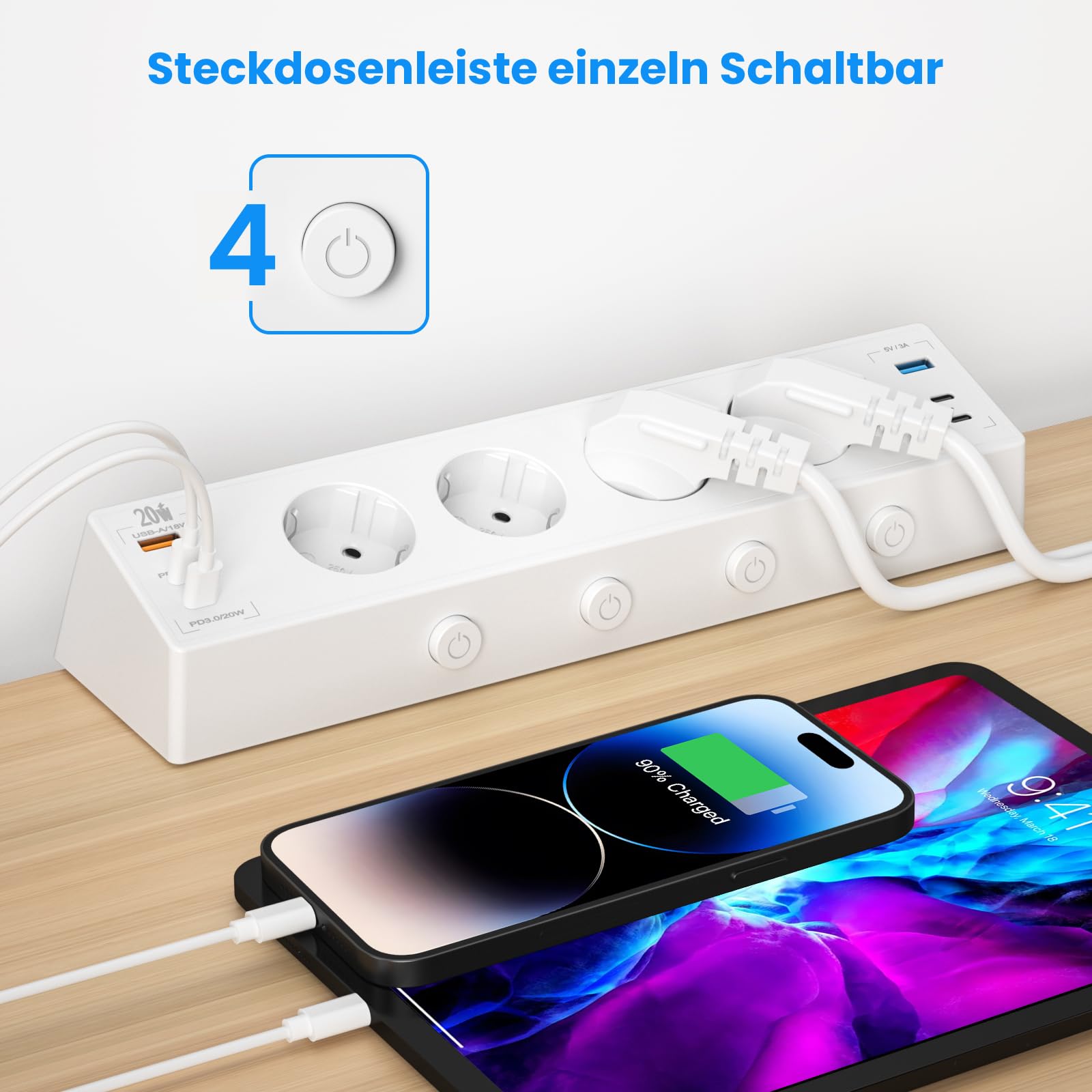 BRENNENSTUHL Stekkerdoos Met Schakelaar 6-voudig Met Randaarde 2 Meter Individueel Schakelbaar Wit 1153110126