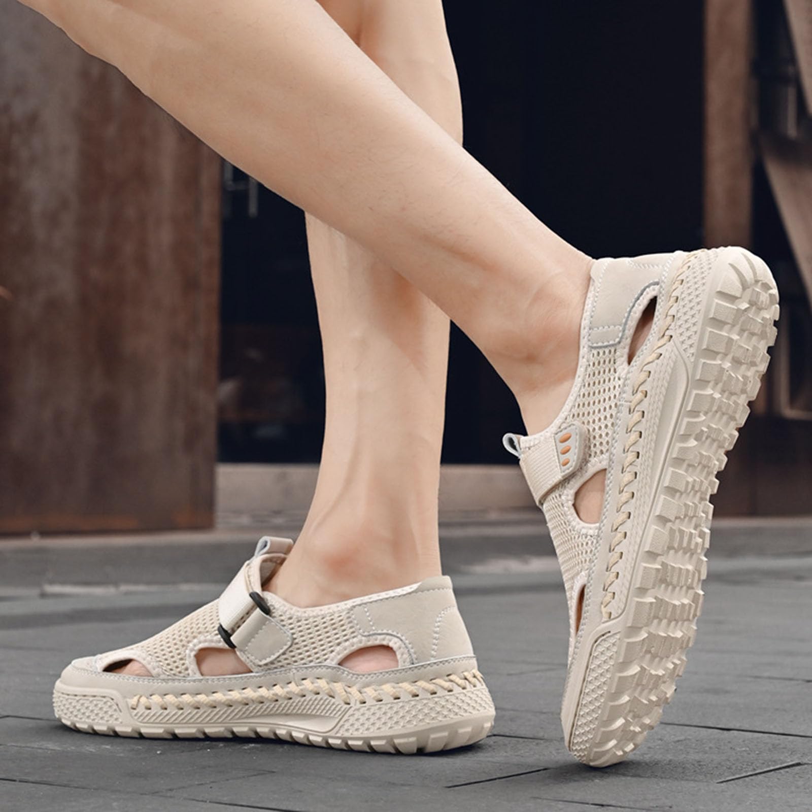 Herren-Schuhe mit hohlem Netzstoff, Klettverschluss, leicht, atmungsaktiv, geschlossene Zehen, athletisch, Sport, Outdoor, Strand, Freizeit, Wandern