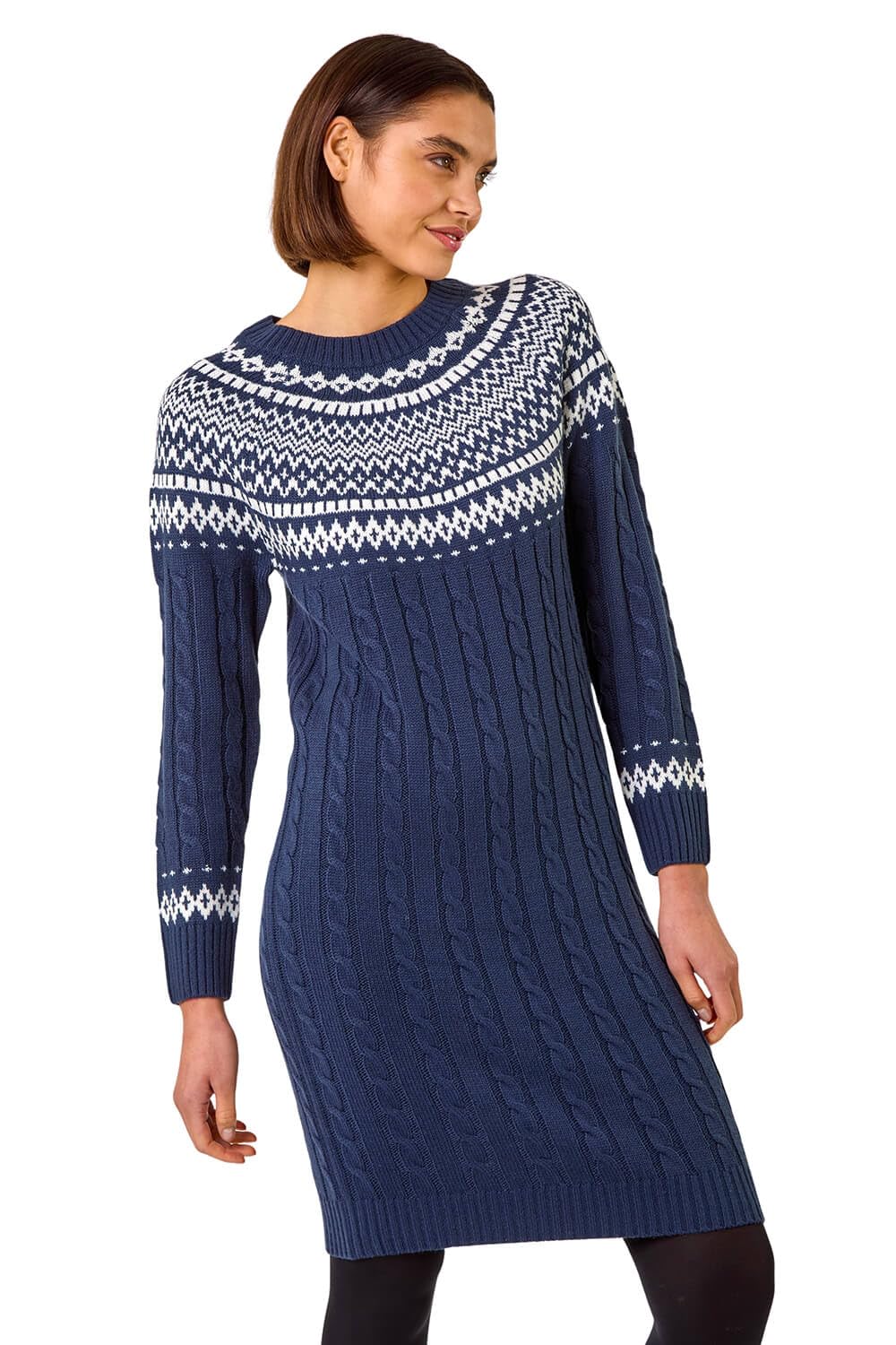 Roman Women's Navy Nordic Knitted Dress In | : Size 20