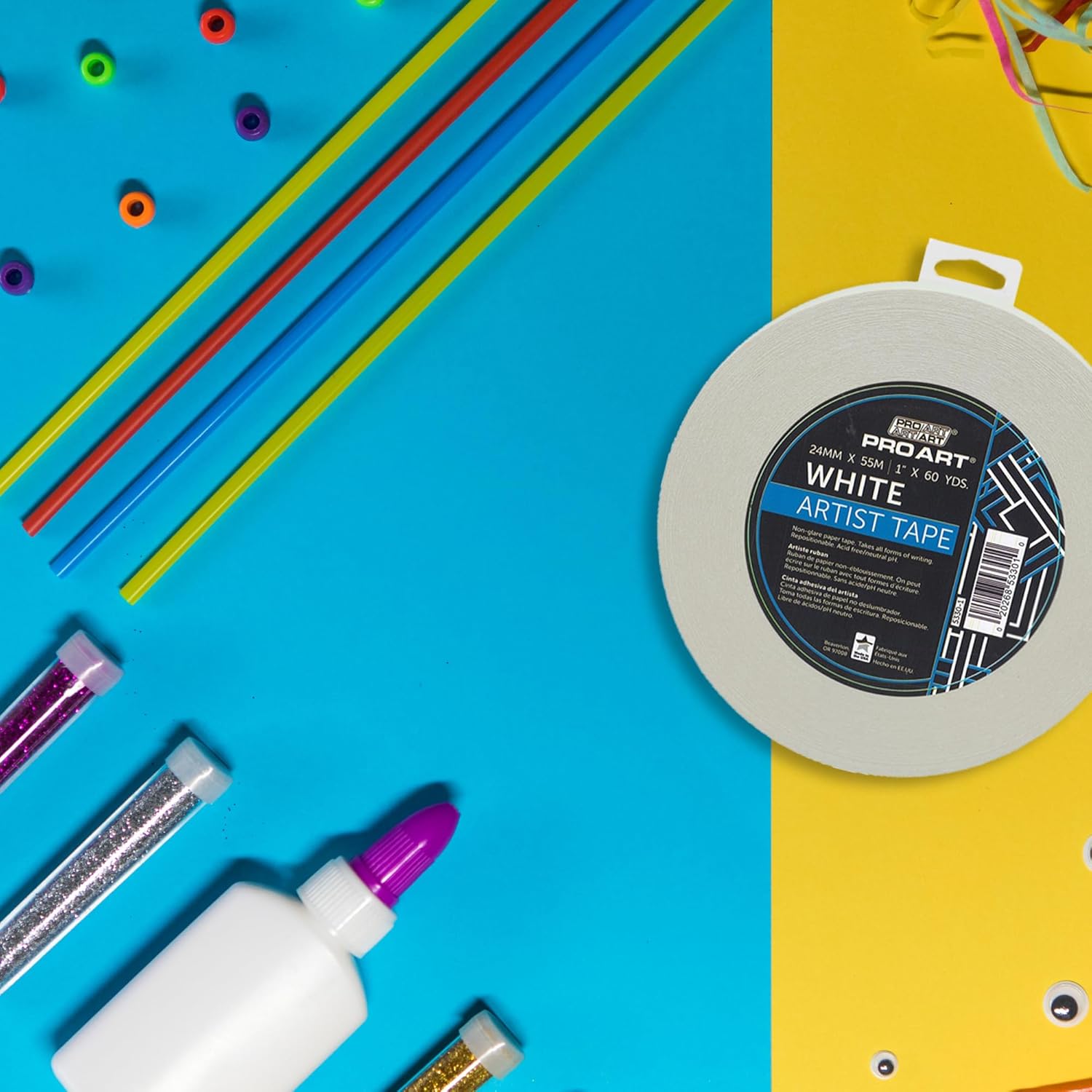 Pro Art 1-Inch by 60-Yards White Artist Tape (5330-1),White, 1-inch x 60-yard Roll