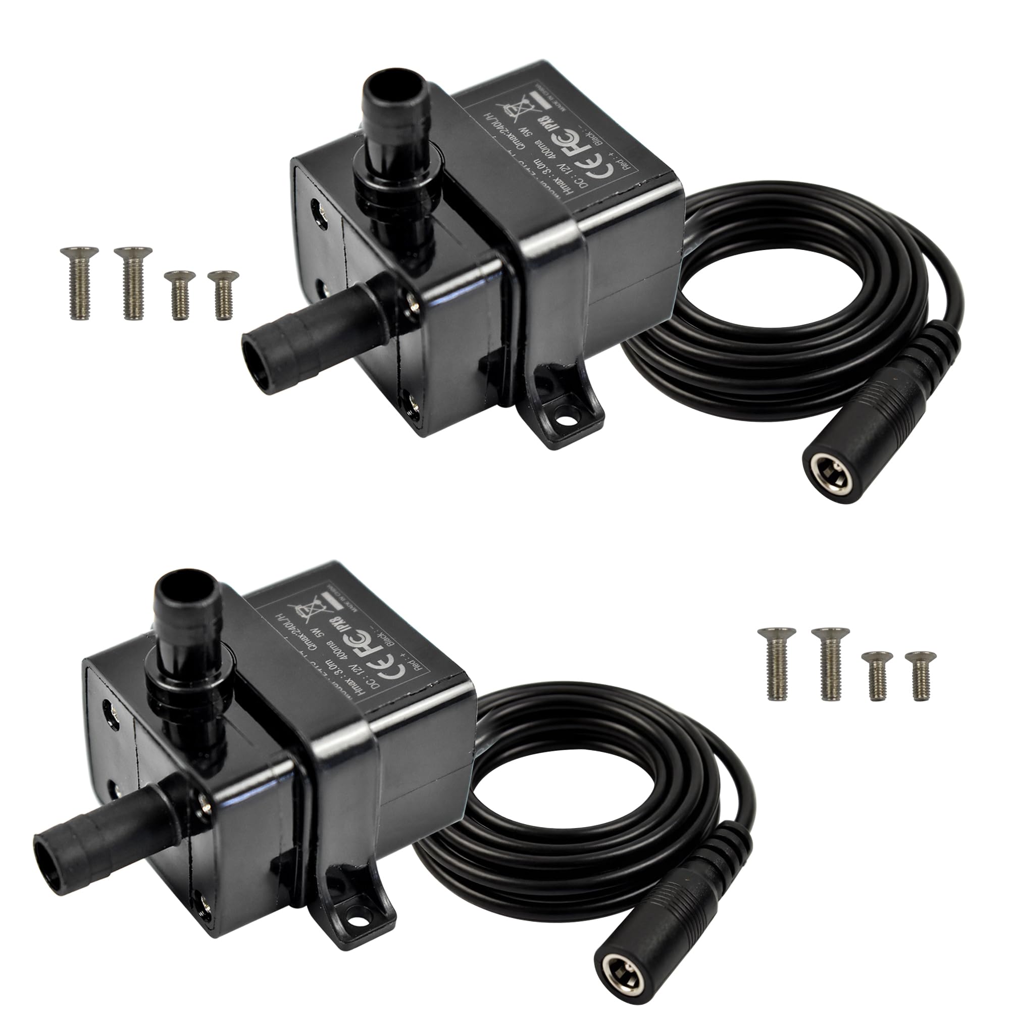 CONQUERALL 2PCS Aquarium Circulation Pump DC 12V 63GPH 9.8ft 5W for DIY PC Water Cooling