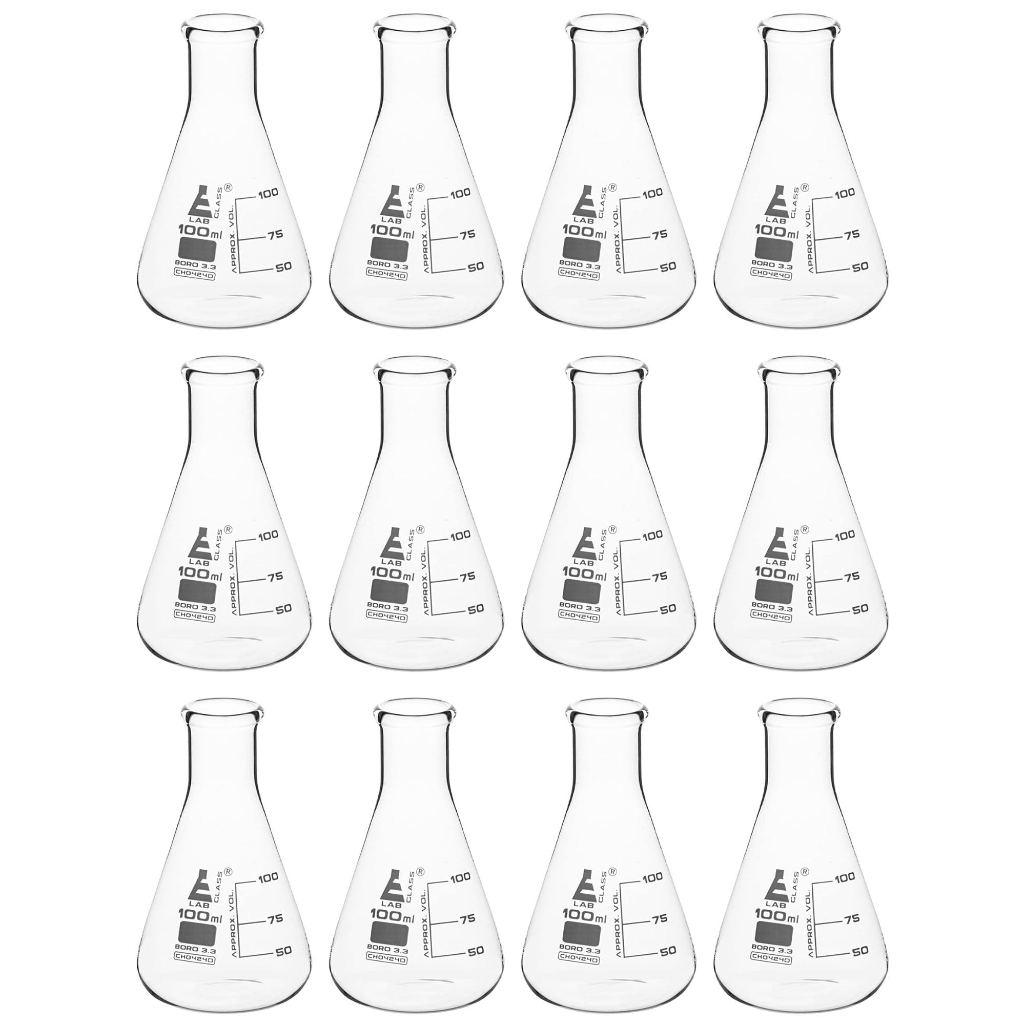 Eisco Labs Erlenmeyer (conico) fiaschetta, borosilicato, 100 ml, confezione da 12