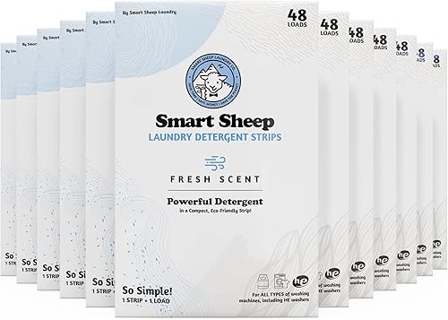 Smart Sheep - Tiras de lavandería - 480 cargas, paquete de 10 - Tiras de detergente para ropa - Tiras de detergente para pieles sensibles -Prácticas