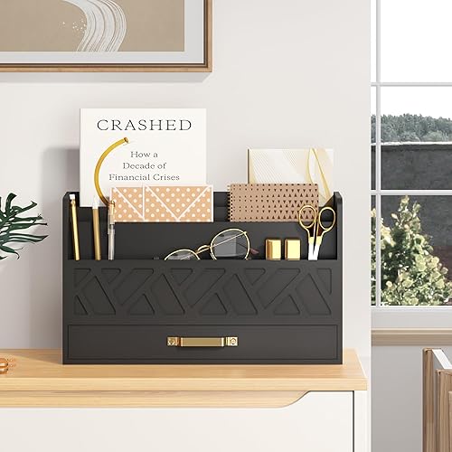 Organizador de correo de bambú para encimera, organizador de escritorio de madera, cajón, caja de almacenamiento de mesa, clasificador de cartas,