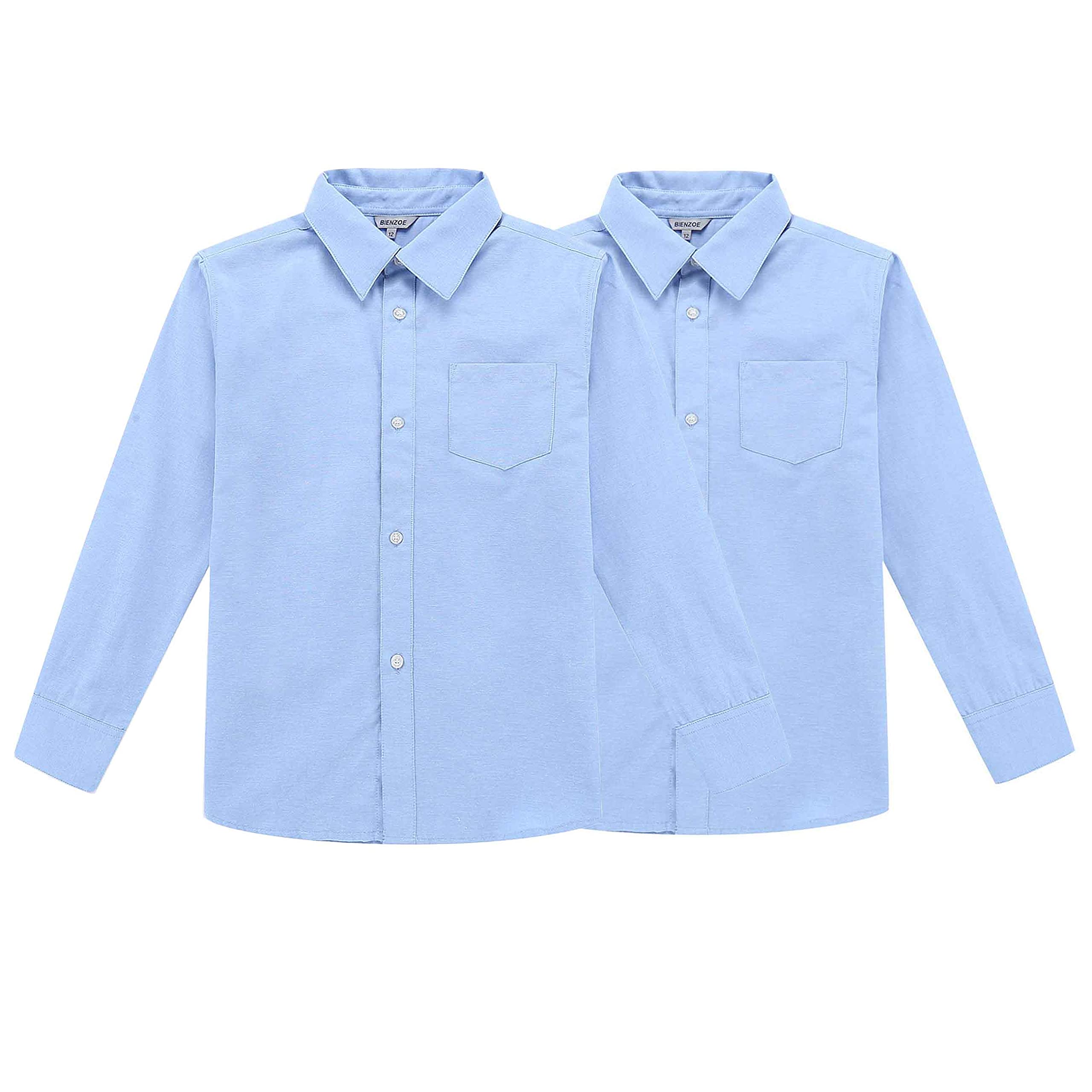Bienzoe Niños Uniforme Escolar Manga Larga Oxford Camisa 2Pcs Paquete