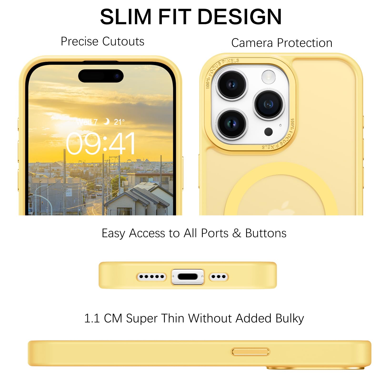 VENINGO Magnetica Cover per iPhone 15 Pro Custodia Compatibile con MagSafe Cover Traslucida Opaca Silicone Tpu Anti Impronte Digitali Custodia per iPhone 15 Pro 6,1 Pollice Giallo