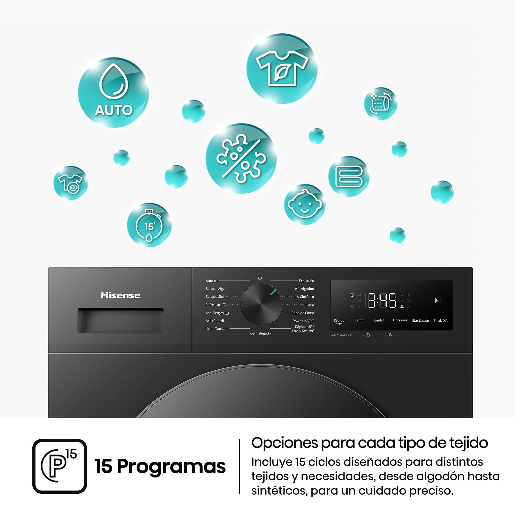 Hisense WD1I1142BBL2 - Lavasecadora 11 kg/7 kg, Fondo 59cm, 1400 rpm, Lavado y Secado 59', Dispensador Automix, Programa Lavado Auto, Función Antiarrugas, iFit™ Fondo Optimizado, Negro