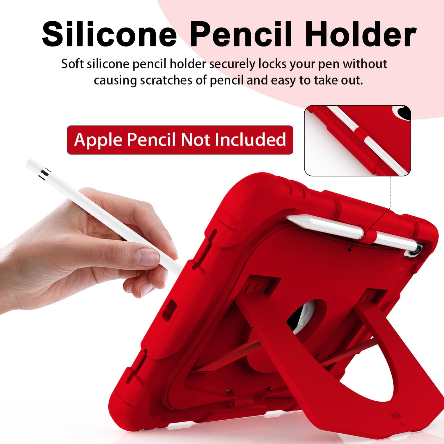 CCMAO Case for New iPad (A16) 11 Inch 2025, iPad 10th Gen 10.9 Inch 2022, with Portable Handle Kickstand and Pencil Holder, Heavy Duty Shockproof Rugged Protective Case for iPad 11/10 Gen, Red