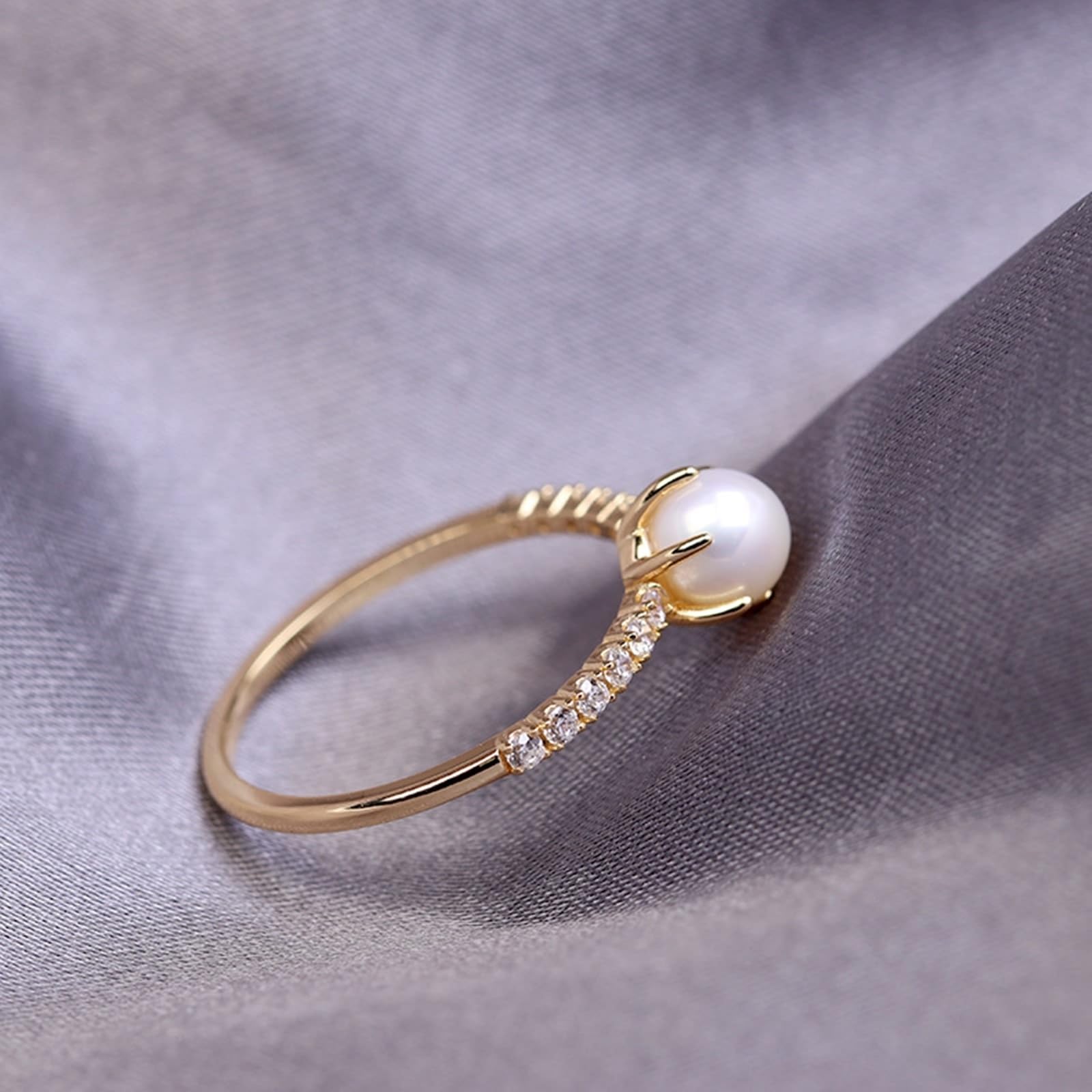 Au 375/585/750 Bague de mariage en or avec perle élégante en filigrane