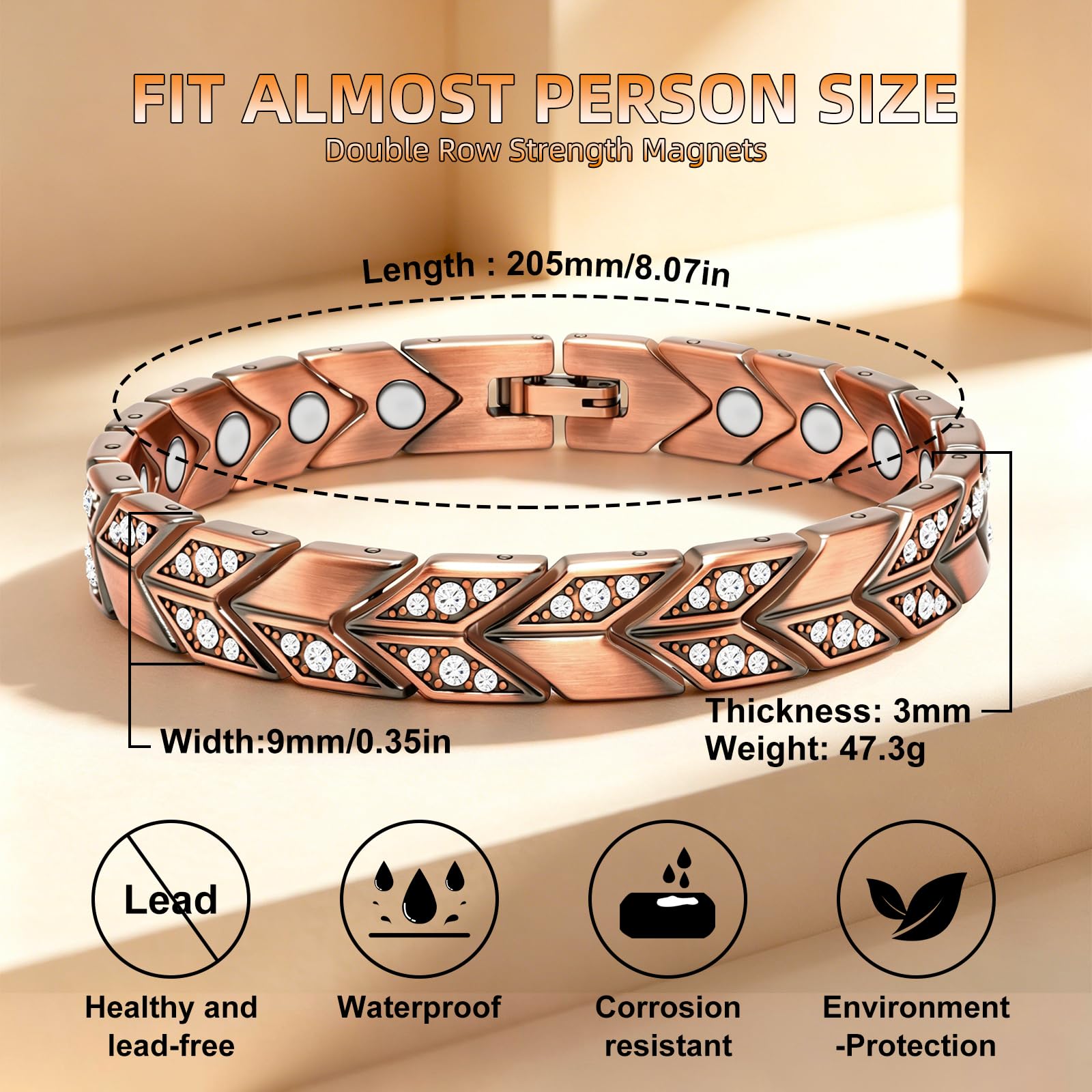 Jeroot Kupferarmband Damen & Frauen mit Zirkonia Magneten Armaband