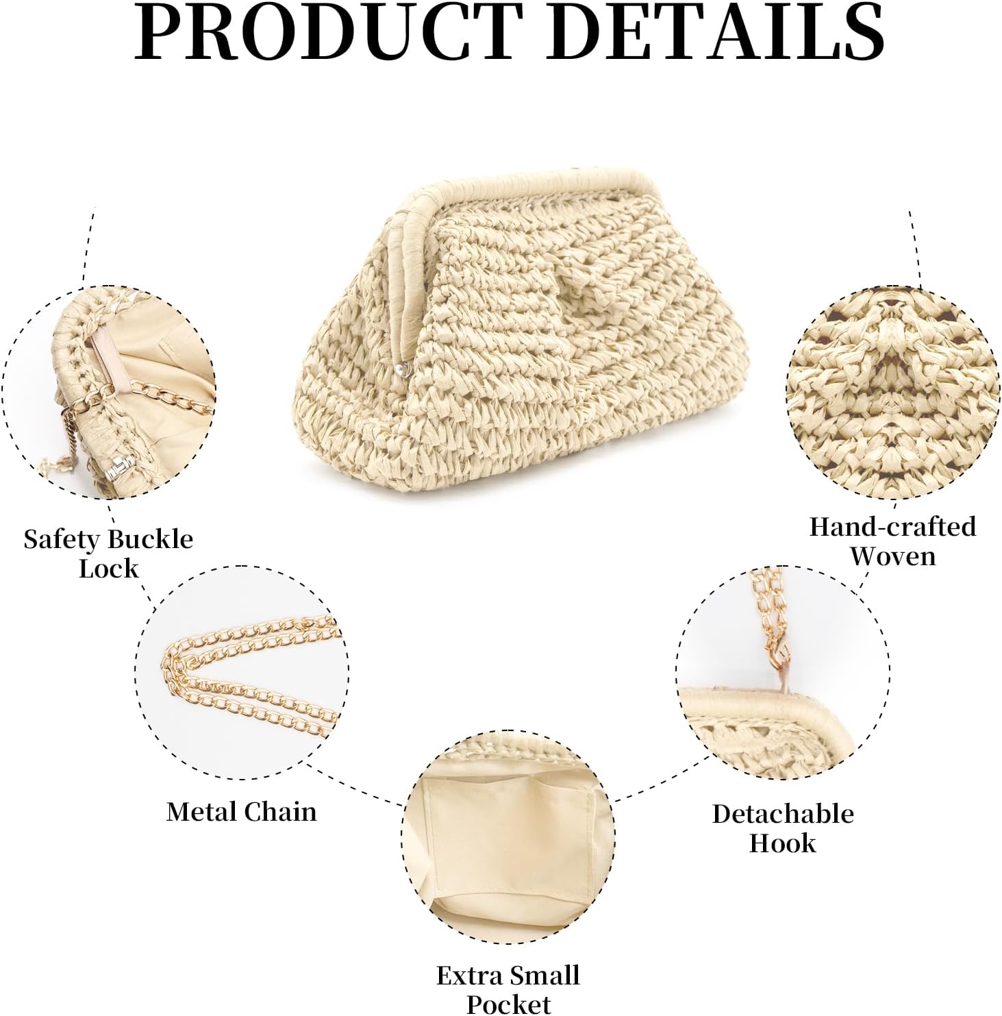 Straw Clutch Purses - Straw Crossbody Bags for Women Woven Purse Beach Handbags Cloud Dumpling Pouch - Image 4