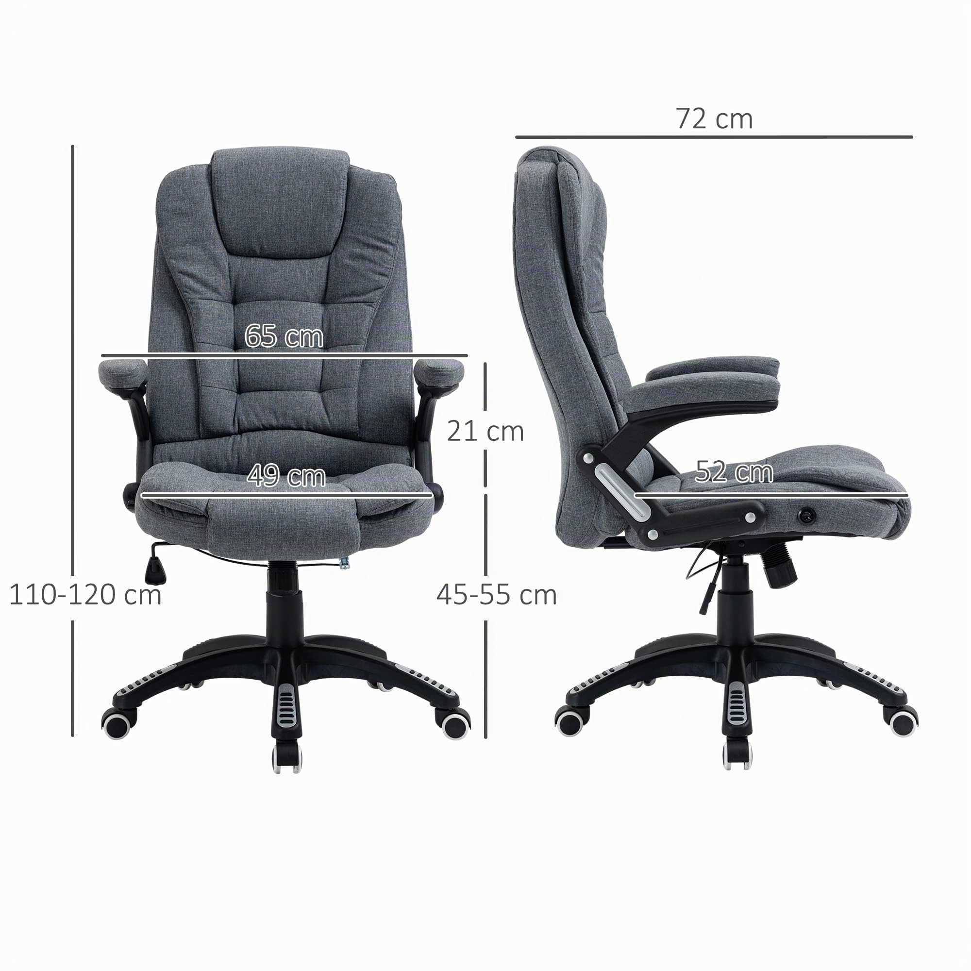 Vinsetto Sedia da Ufficio Ergonomica Reclinabile 65x72x110-120cm Grigio
