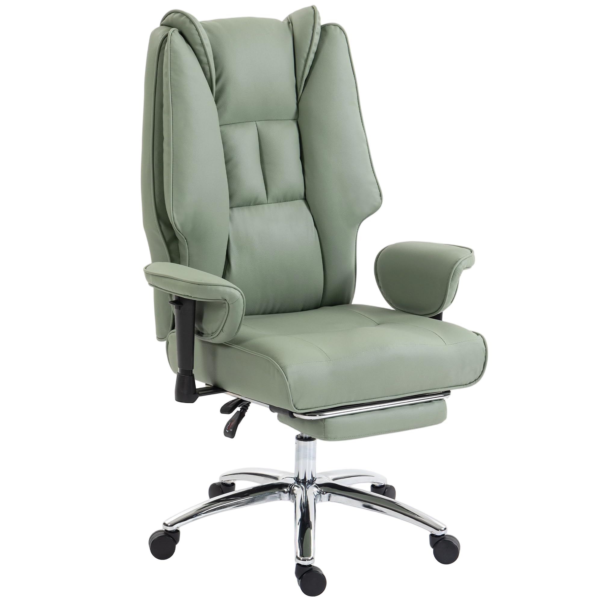 HOMCOM Executive Office Chair, Ergonomic Reclining Computer Desk Chair with Footrest, Adjustable Armrests, Spring Seat, High Back, Thick Cushion, Pet Friendly Faux Leather, Swivel, Green — image 1
