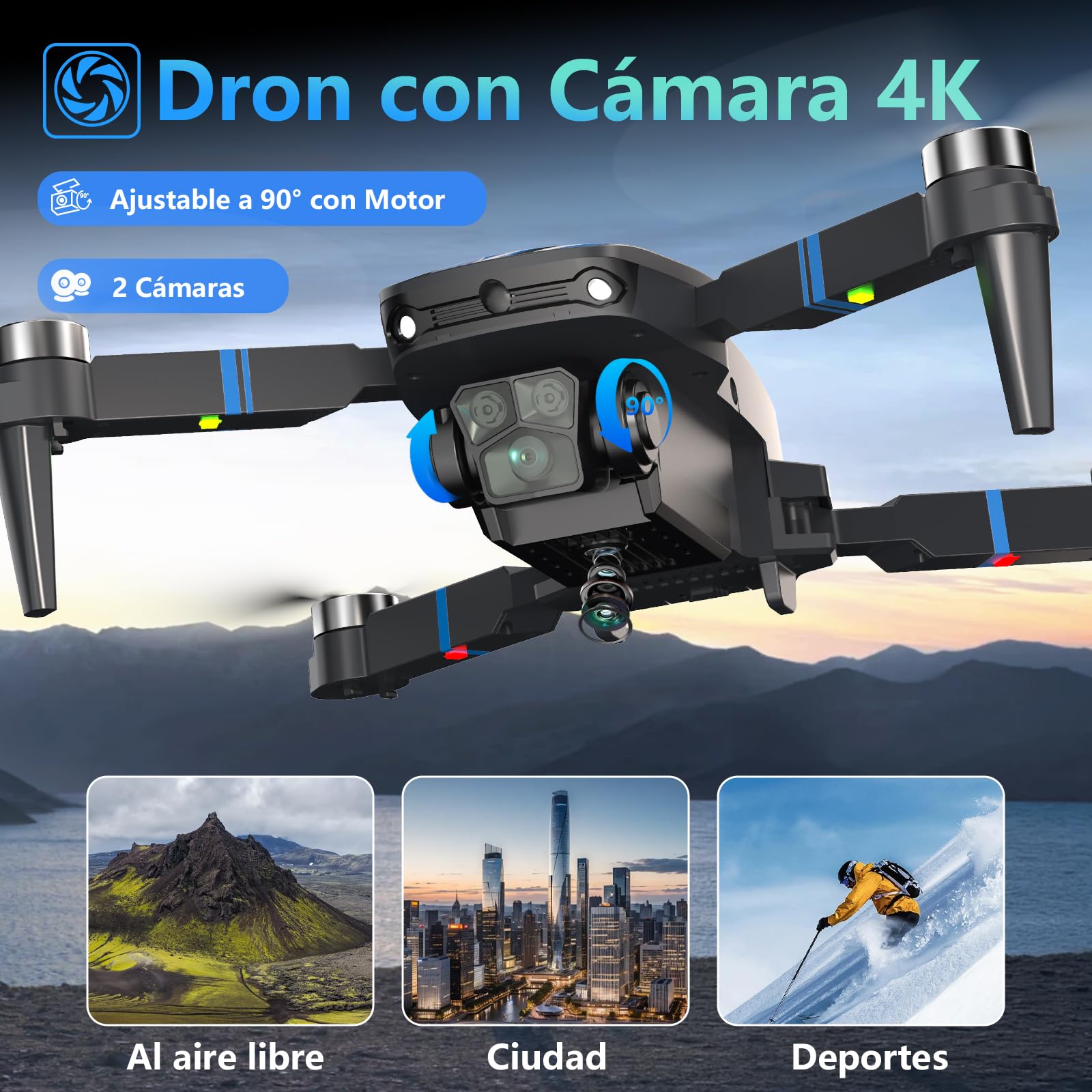 Dron con Cámara 4K para Adultos, Mando a Distancia con Pantalla LCD, FPV, Esquiva de Obstáculos 270°, 3D Flips, Cuadricóptero Plegable, Tarjeta SD 32GB