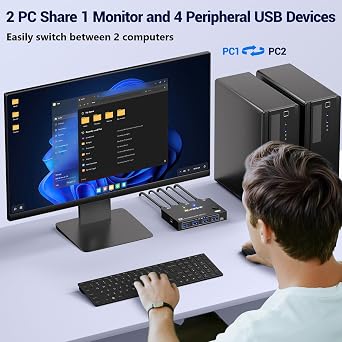 MLEEDA Displayport KVM Switch 1 Monitors 2 Computers 8K@30Hz 4K@144Hz, USB3.0 DP KVM Switches for 2 Computers Sharing Single Monitor and Keyboard Mouse Printer,Wired Remote and 2 USB Cables Included