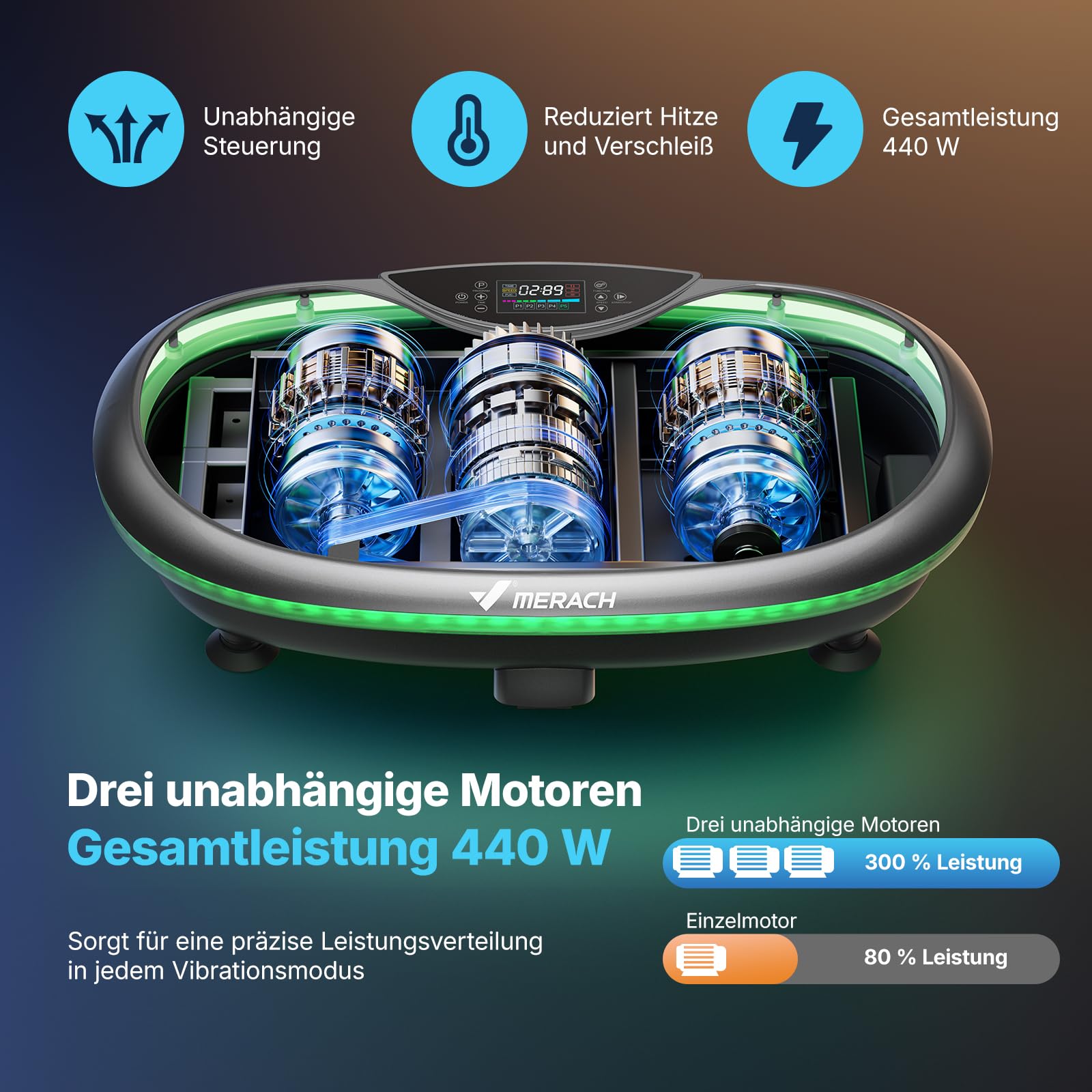 MERACH 4D Vibrationsplatte mit 7 Vibrationsmodi, 120 Geschwindigkeitsstufen, 5 Intelligenten Programmen, Integriertem Bluetooth-Lautsprecher und Umgebungslicht