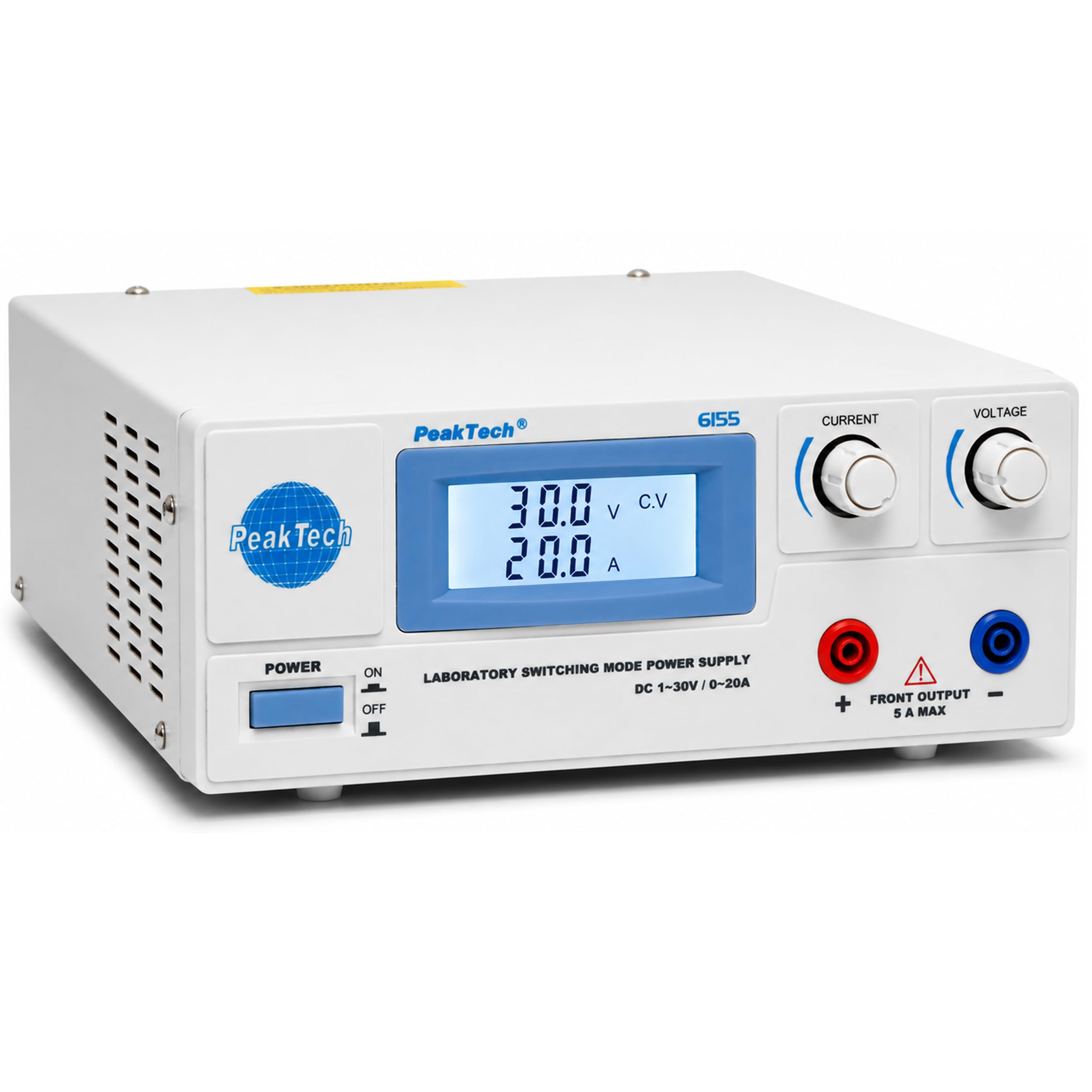 Peaktech 6155 - Alimentatore da Laboratorio Digitale Dc 1-30 V/0-20A, Schermo LCD, Alimentatore a Commutazione Affidabile, Protezione Contro le Sovratensioni, Uscita: 600 W - 214 x 87 x 336 mm