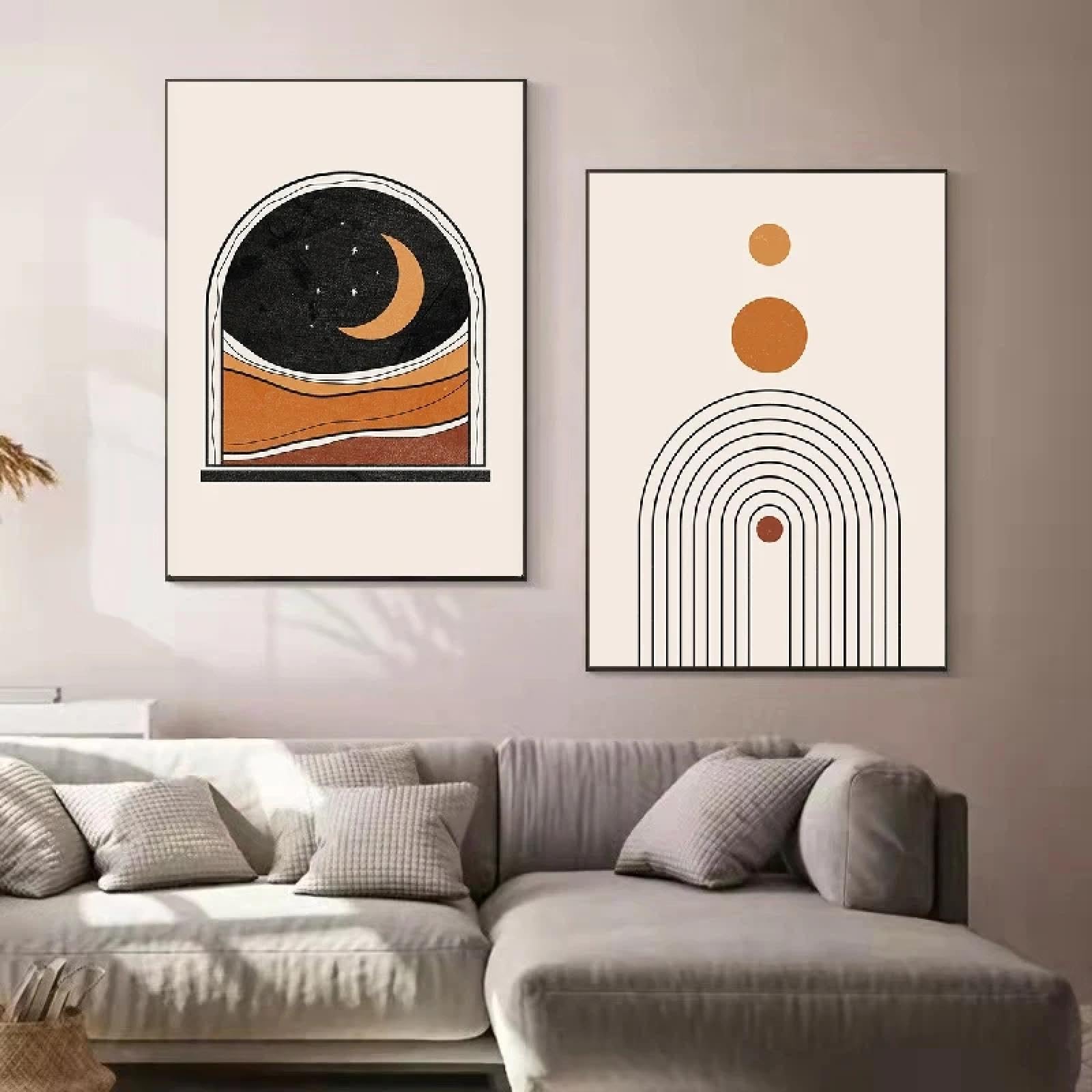 Toile lune soleil impression géométrique abstraite ensemble de 2 affiches neutres - 8