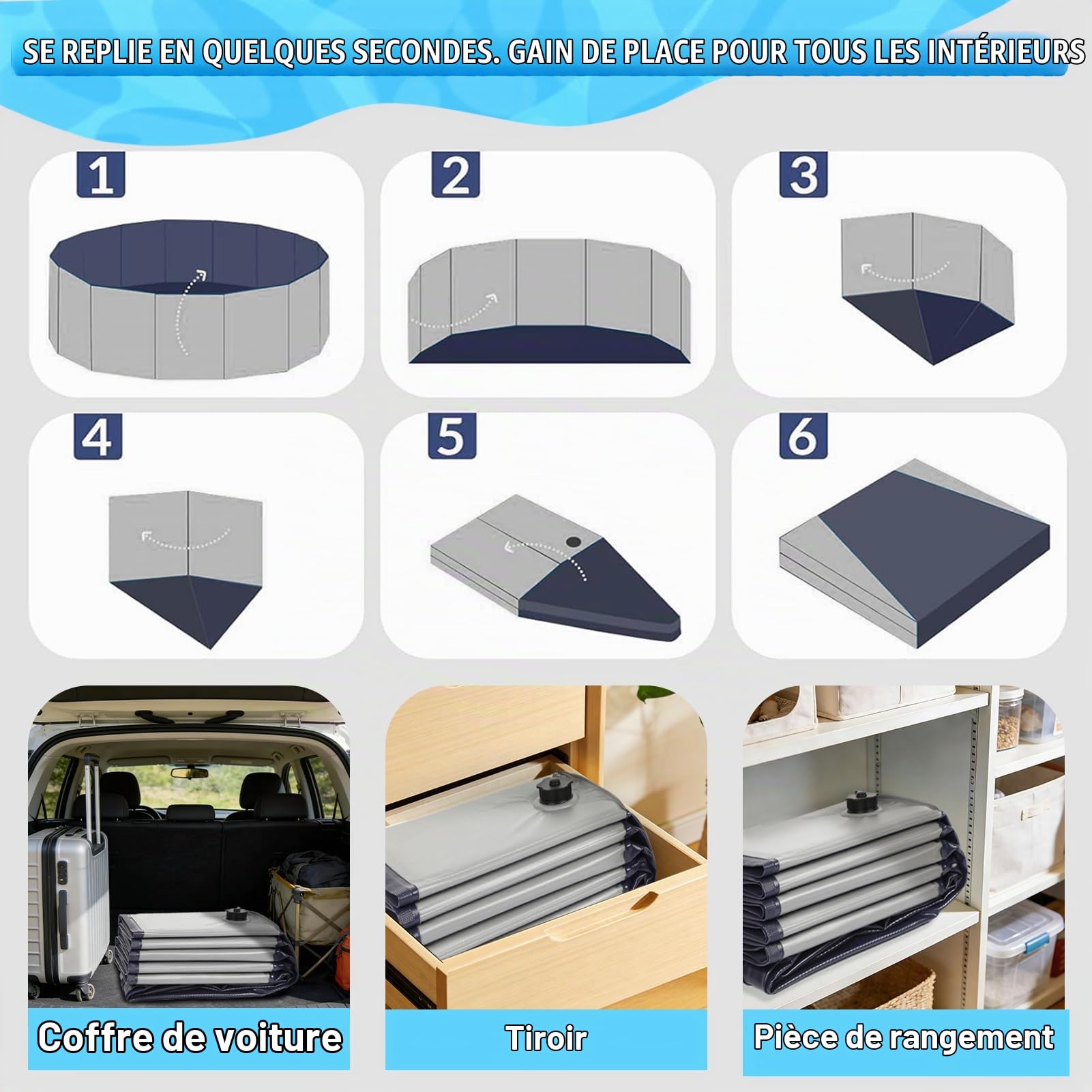 Piscine Chien – Piscine Pliable180 x 30, Panneau PP amélioré de 5mm et Fond épaissi, Pataugeoire Portable Piscine pour Chien de Grande et Moyenne Taille, Idéale pour l'intérieur et l'extérieur