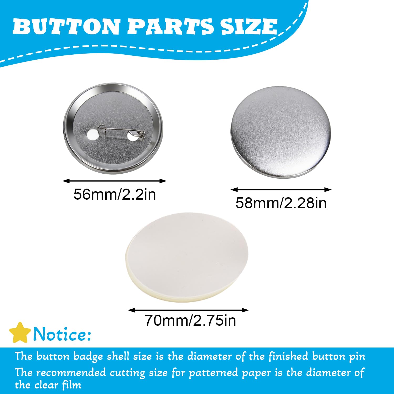 Tissting 100 Stück Buttons Rohlinge 58mm Runde Button Anstecker | Buttons Selber Machen Silber Eisen Buttonrohling Pin Leere Schaltfläche Abzeichen für Button Maker Maschine