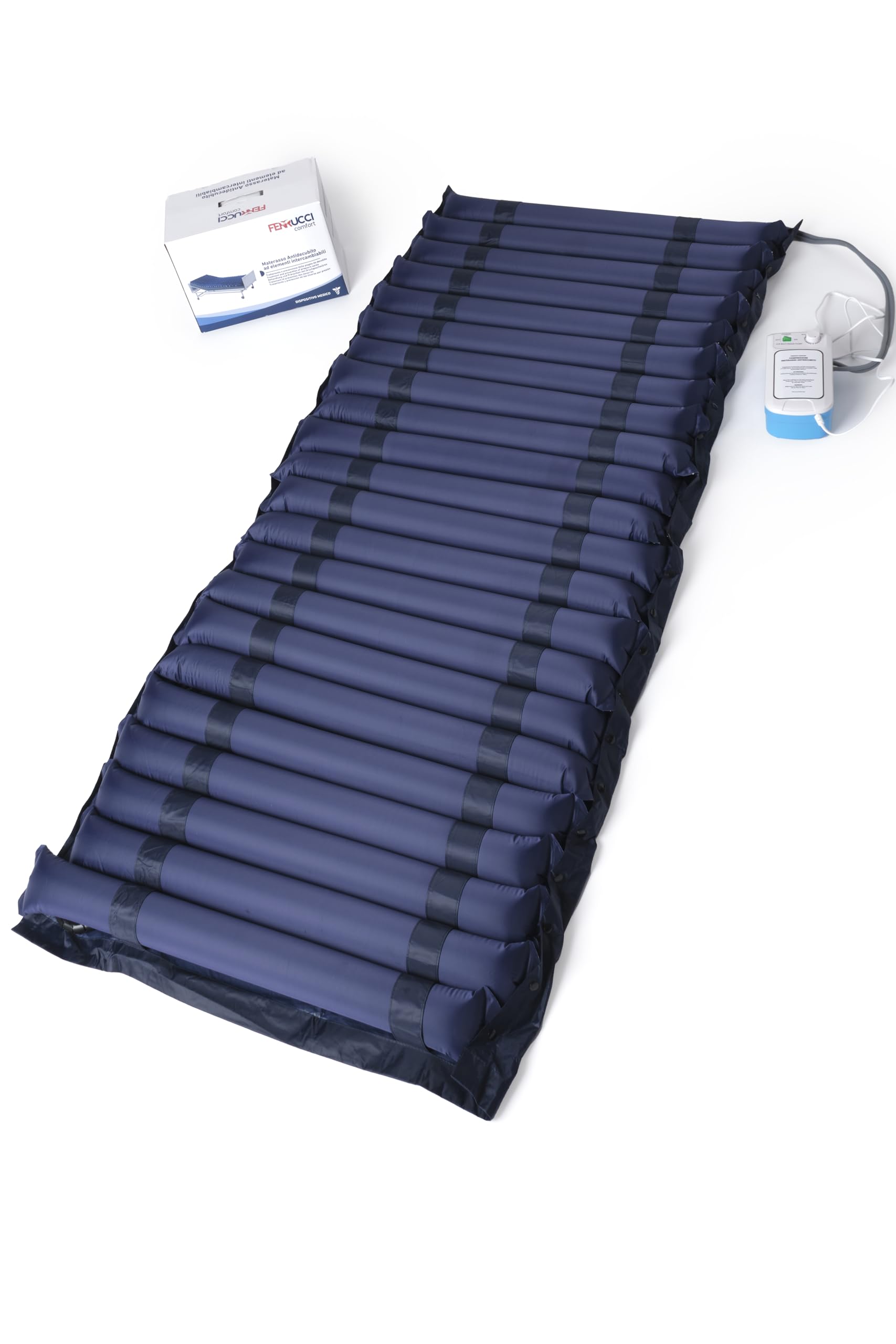 Kit Materasso Antidecubito a Strisce ad Aria Alternata, Strisce intercambiabili, Compressore incluso - Marcatura CE- PVC Medico - Previene e tratta le piaghe da decubito
