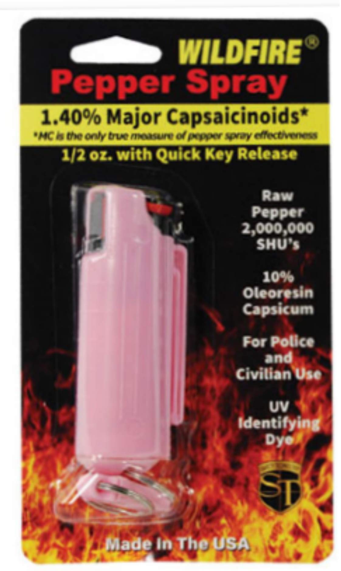 Wildfire 1.4% MC 1/2 oz pepper spray hard case with quick release keychain pink
