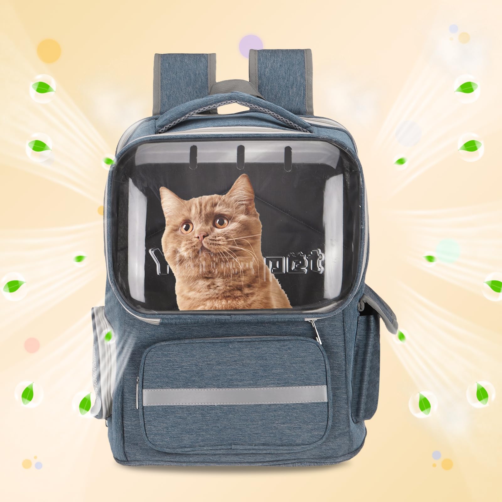 QUARKZMAN Mochila Transportadora para Mascotas, Portátil Y Ventilada, Tela Oxford, Bolsa De Viaje para Perros Y Gatos con Cubierta Transparente 14.17" (Azul, 1 Unidad)
