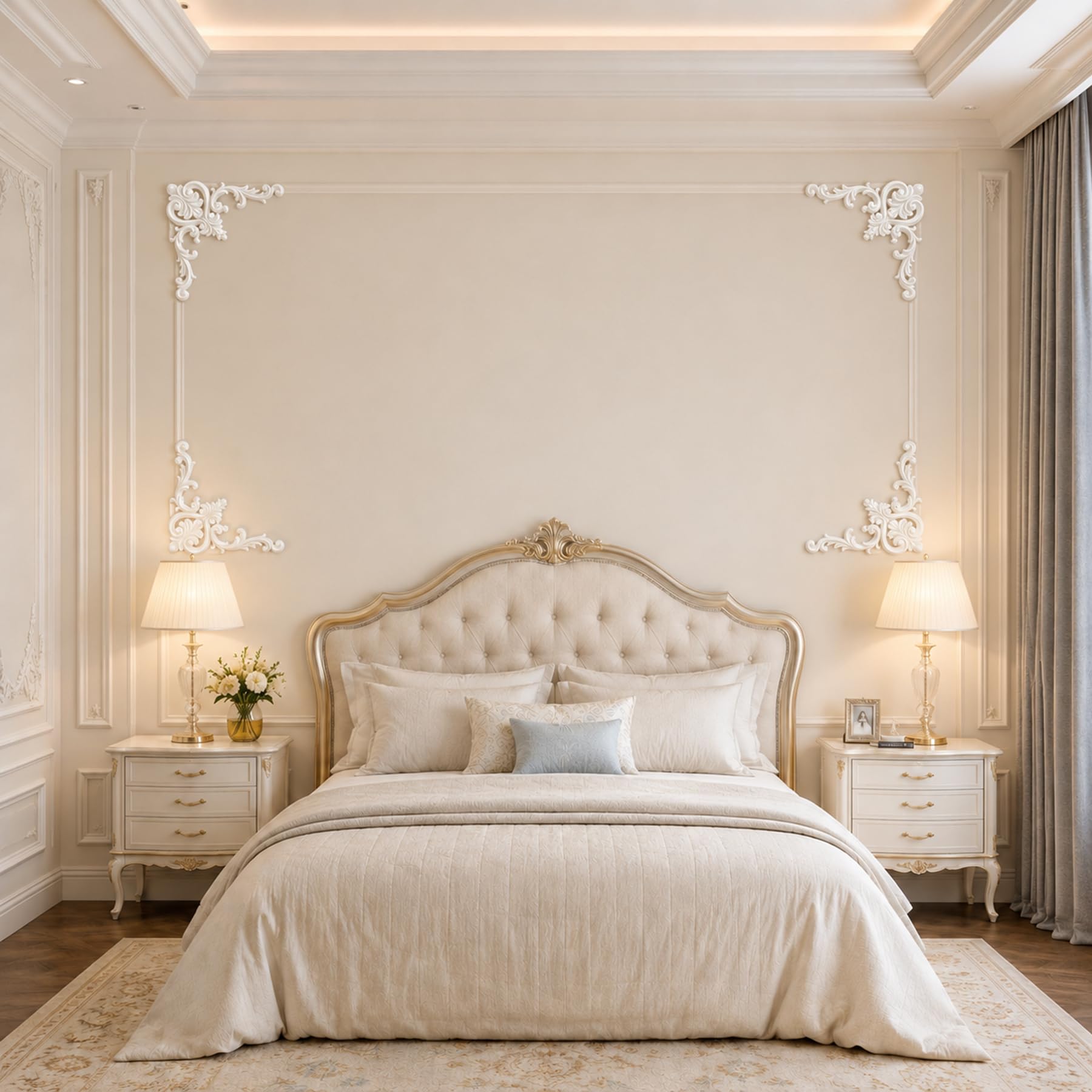 4 PCS Angolari Decorativi per Pareti E Soffitti in PU Modanature Angolari 3D con Decorazioni Floreali Profili Decorativi Verniciabili per Cornici E Angoli Elegante Finitura