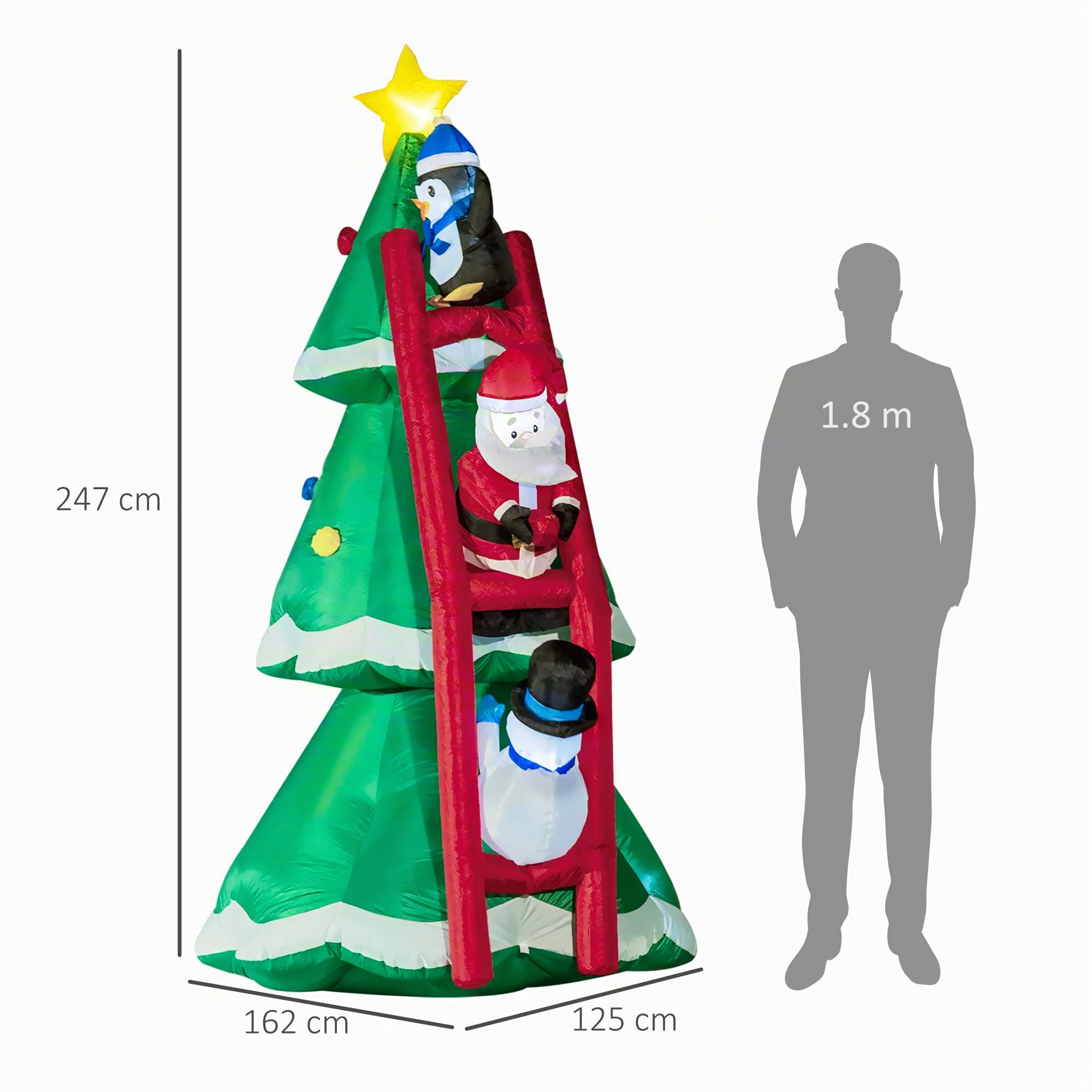 Outsunny Albero di Natale Gonfiabile 247cm con Babbo Natale e Luci LED | Decorazione Natalizia da Esterno e Interno, Gonfiatore Incluso