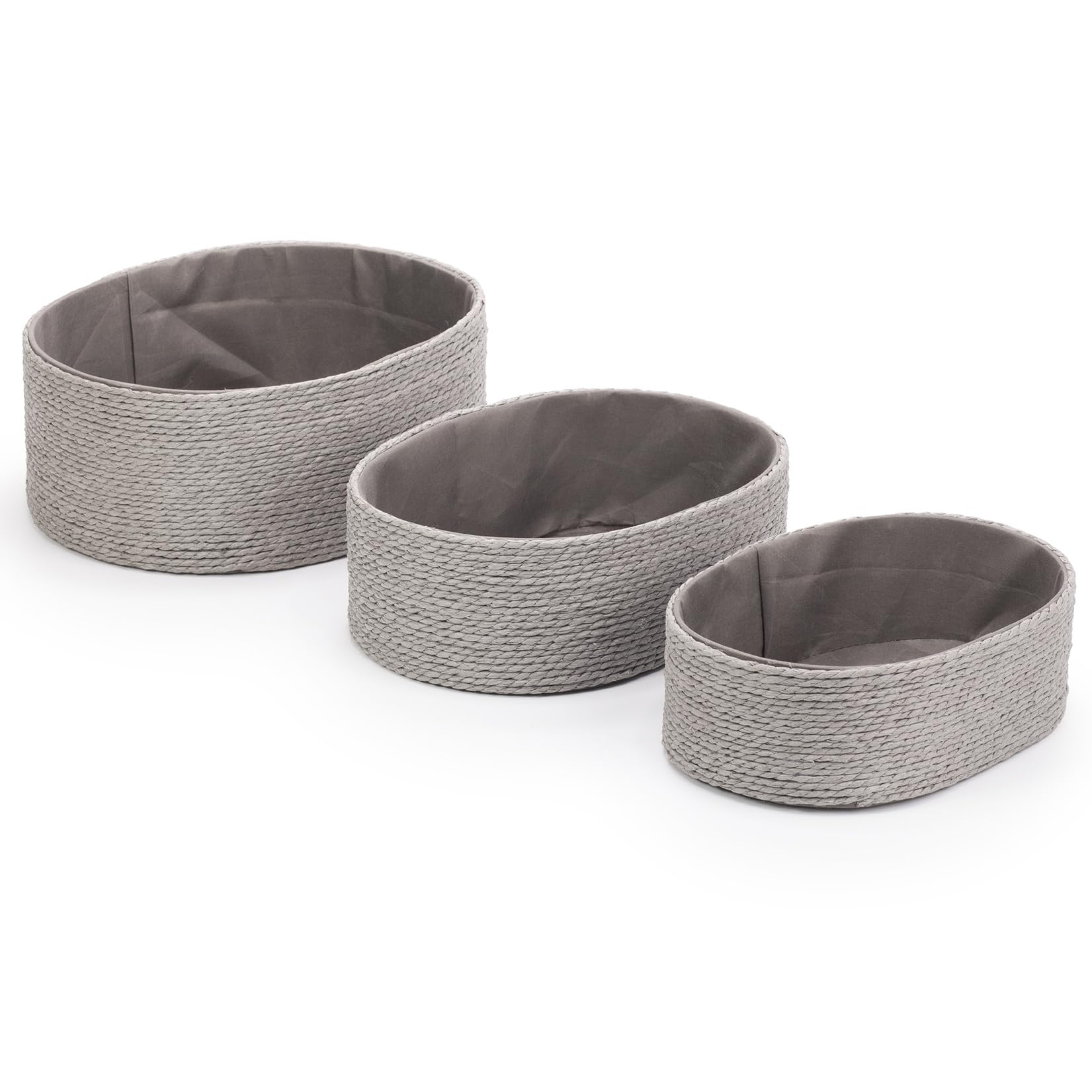 EHC Storage Baskets Woven set of 3, Storage Boxes for shelves Organiser Multi purpose, Grey