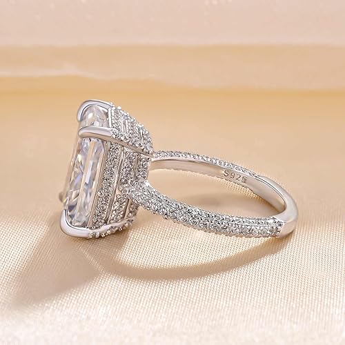 Miniatura 6 de Anillo de promesa de corte radiante para mujer, anillos de compromiso para ella, anillo de plata chapada en oro blanco de 18 quilates