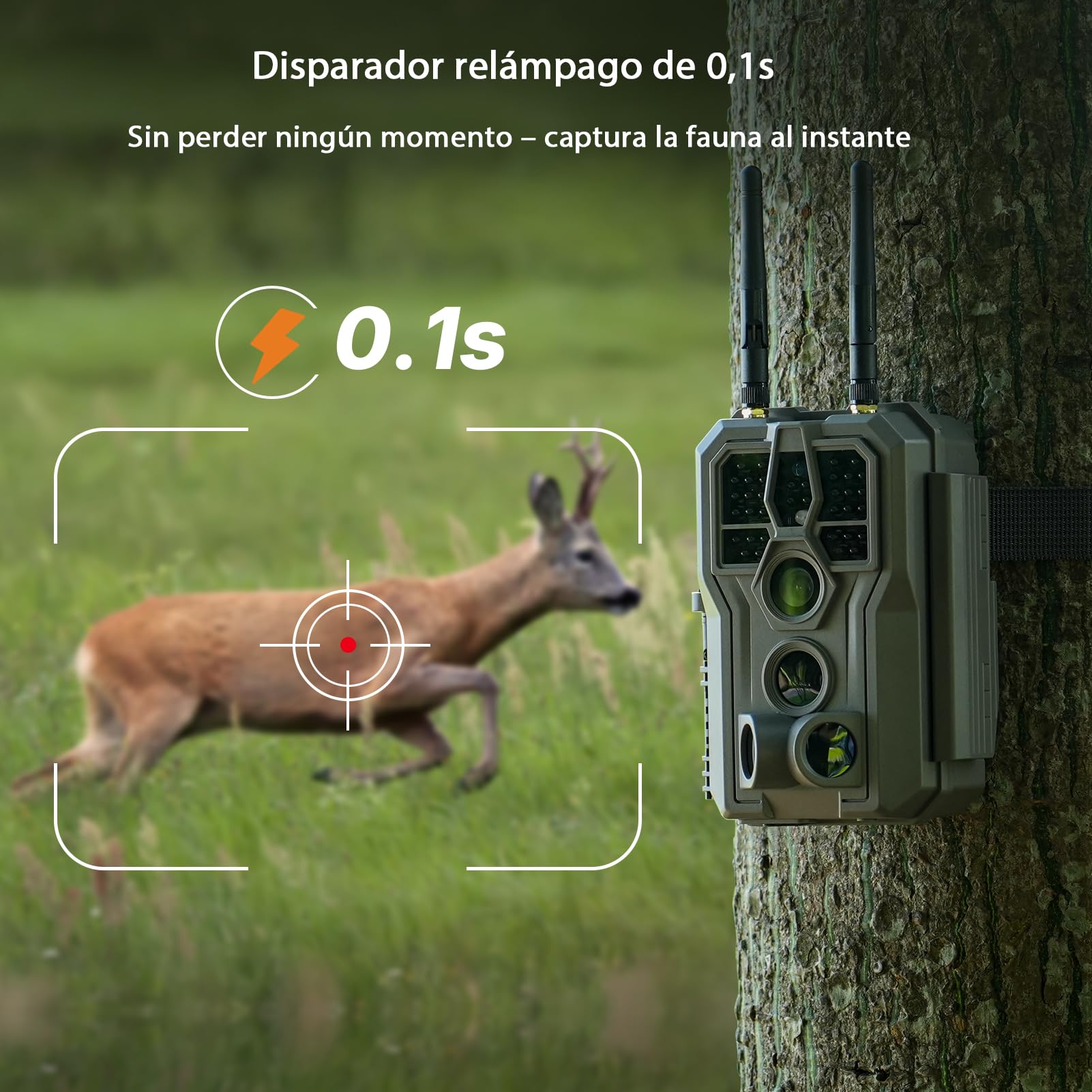 GardePro E8 2.0 Cámara de Caza, WiFi de Doble Antena con Tarjeta SD de 64GB, 64MP 4K H.264, Alcance de Visión Nocturna de 30m y 0,1s Tiempo de Activación, LED IR de 940nm No-Glow, IP66