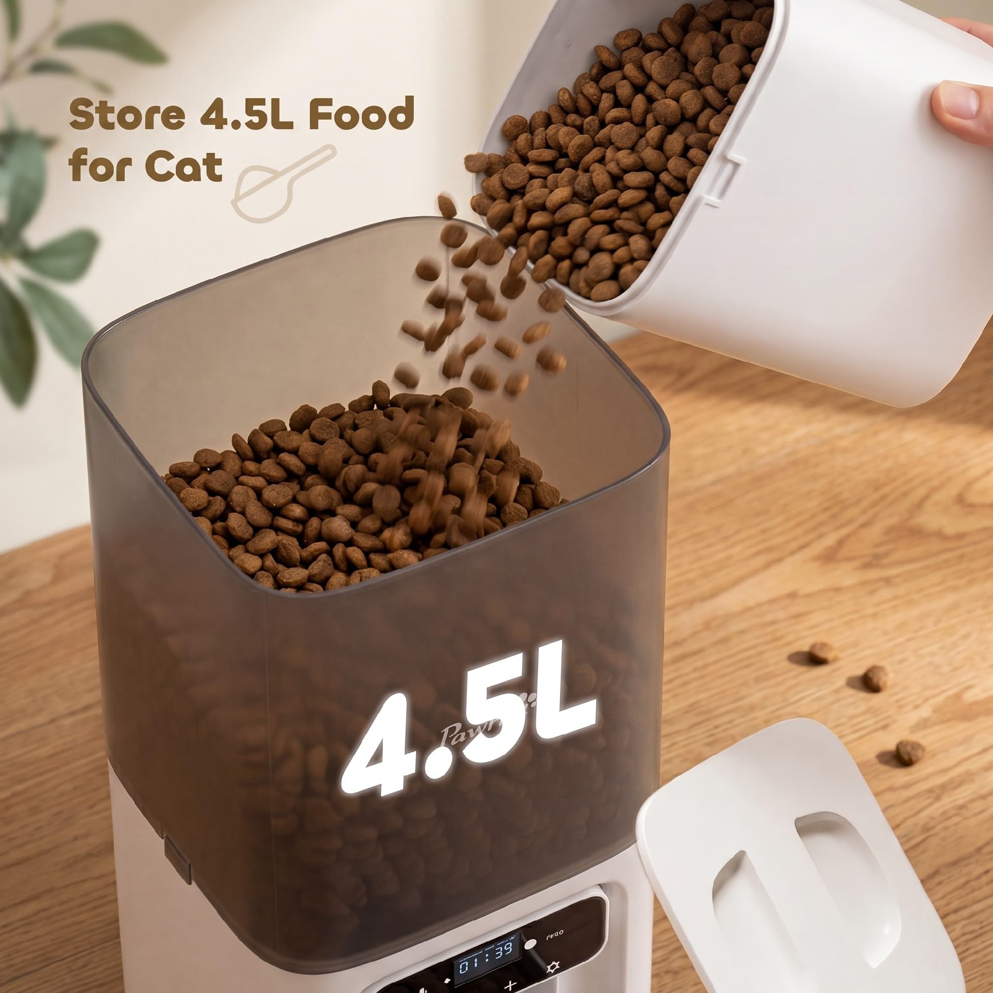 PawHut Dispensador automático Comida Gatos, 4,5L Varios Gatitos | Cuenco de acero inoxidable, temporizador hasta 6 comidas, grabadora de voz, alimentador programable, control de porciones