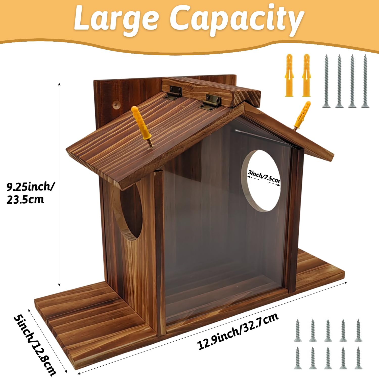 Wooden Squirrel Feeder, Squirrel Feeder House with Flexible Roof, Large Capacity Squirrel Feeding Stations, Chipmunk Squirrel Feeding Platform for Backyard Garden - Image 2
