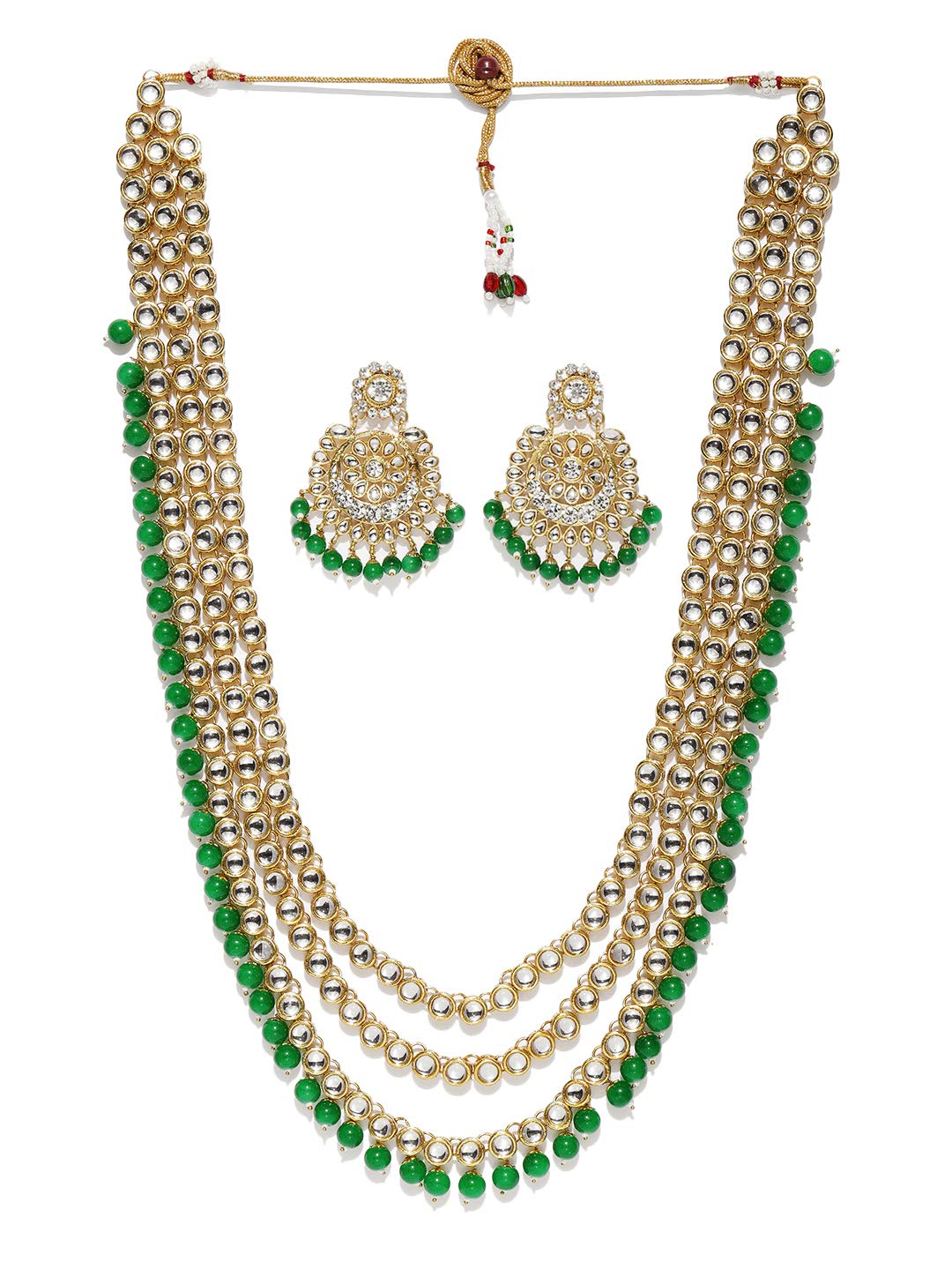 ZAVERI PEARLS Kundan & Dangling Green Beads Multi Layered Jewellery Set For Women-ZPFK9418 (B084KMFHH1) Amazon Price History, Amazon Price Tracker