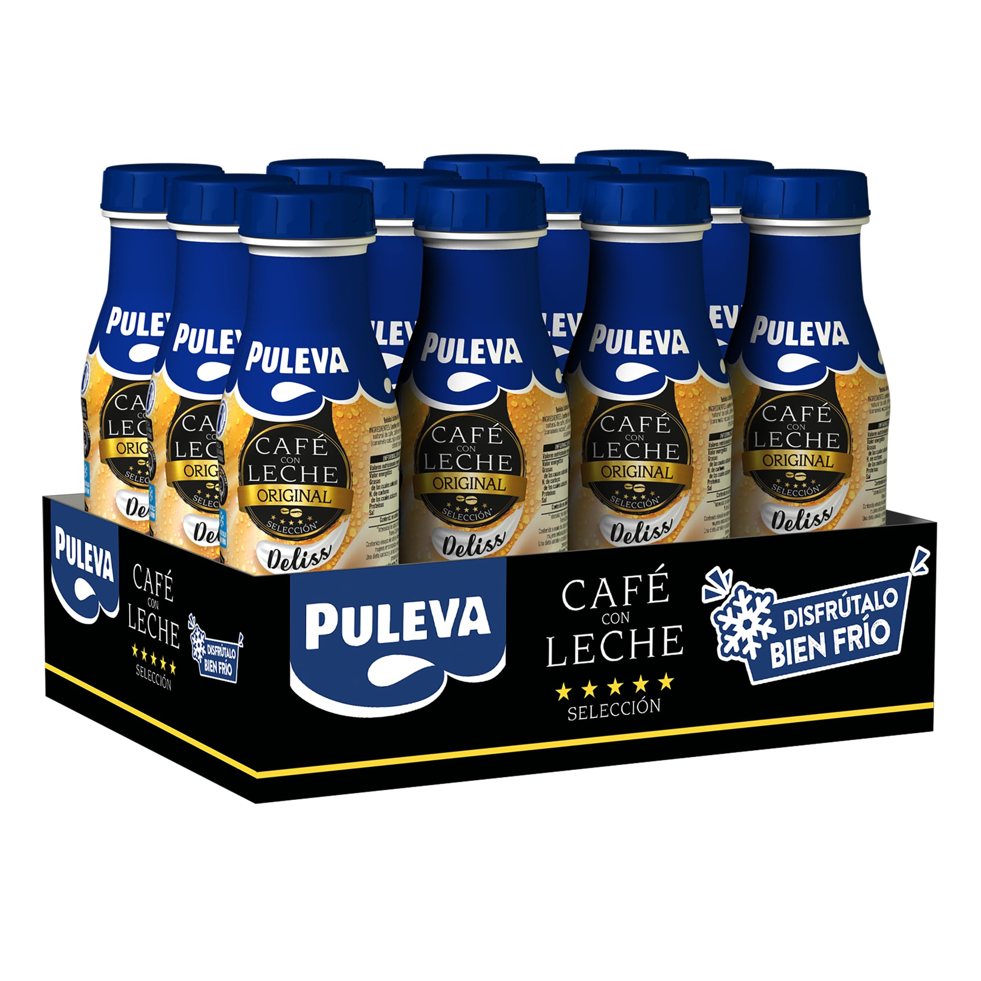 Puleva Café con Leche, Original Deliss, Café Preparado para llevar, Sin Gluten - Pack 12x240ml