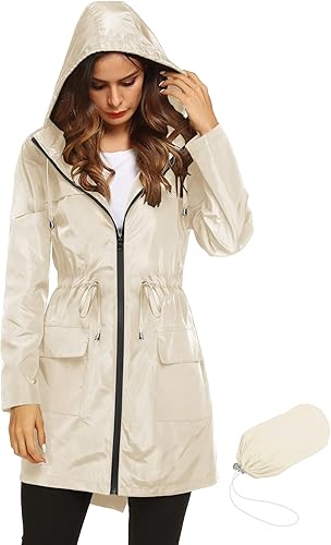 Lomon chaqueta de mujeres para la lluvia, impermeable y ligera, con capucha, para exteriores
