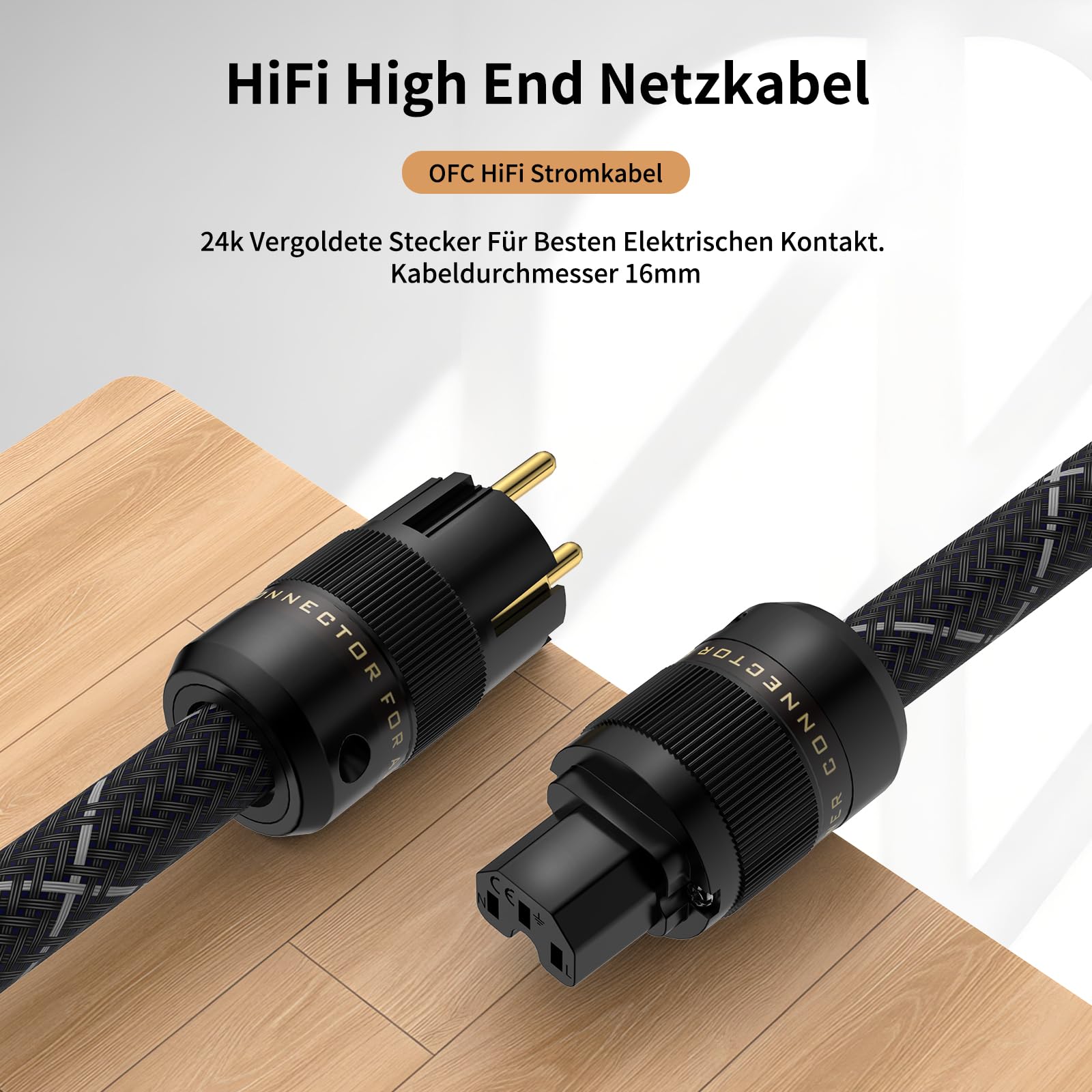 Tertullus High-End Netzkabel OFC HiFi Netzkabel C15 Stromkabel mit Schukostecker & Kaltgerätekupplung für Subwoofer, Verstärker, DV/AV (2M/6.56FT)