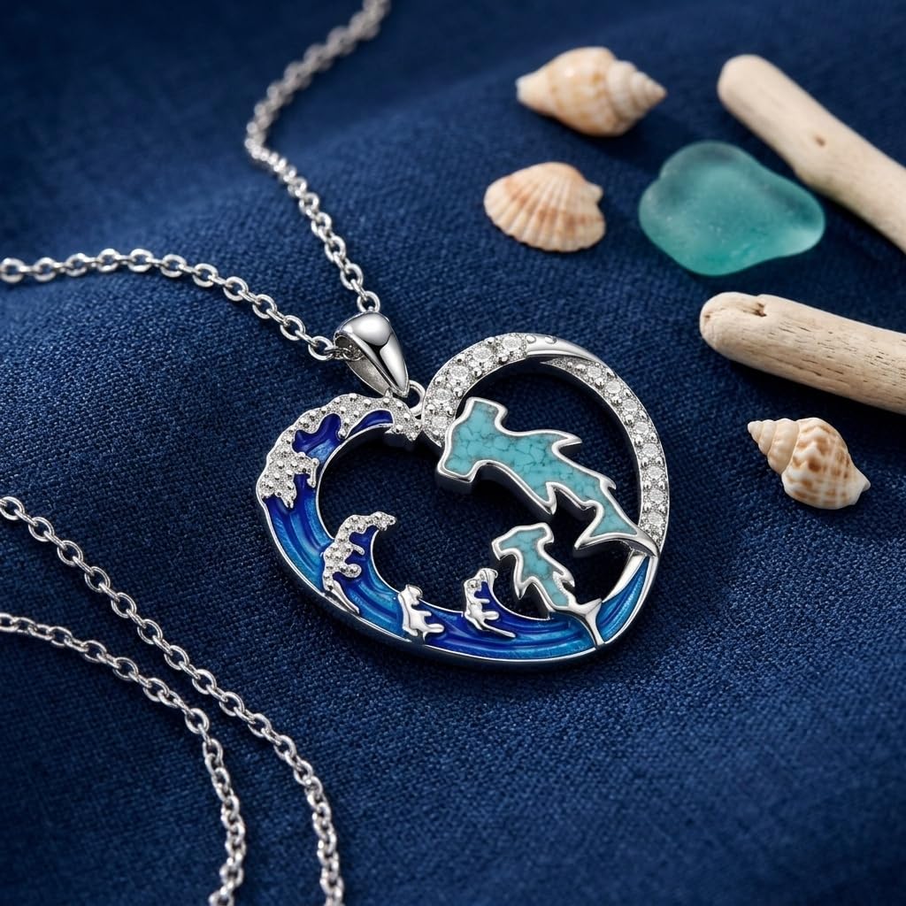DAYLINLOVE Mutter Tochter Kette 925er Sterling Silber Ich liebe Meinen Hund/Orca/Wolf Damen/Schildkröten/Hammerhai/Hai/Delfin/Huhn/Dinosaurier Herzform Anhänger Mutter Tochter Schmuck Geschenke Damen