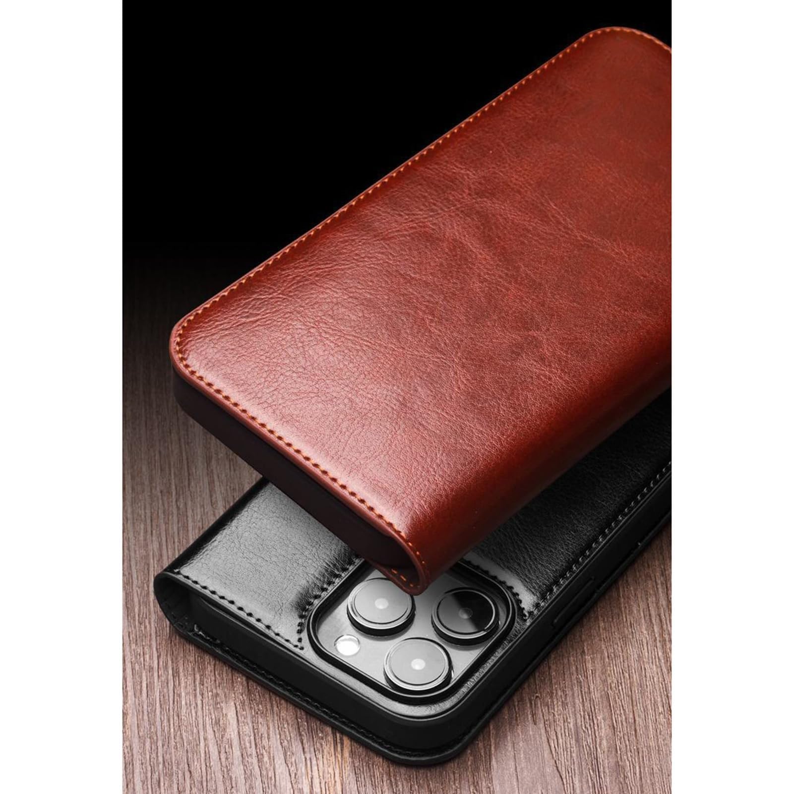 Giyer Custodia Portafoglio In Pelle Per IPhone 15, Con Pellicola E Supporto, 3 Slot Carte, Antiurto, Nera - 2
