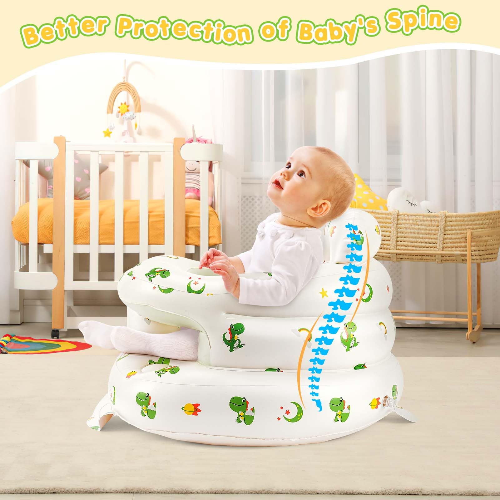 Asiento inflable para bebé Partir de 3 Meses, Silla Infantil Inflable con Bomba de Aire Integrada, silla inflable con soporte para espalda y cuello para Viajes, Alimentación, Camping, Aprender - 5